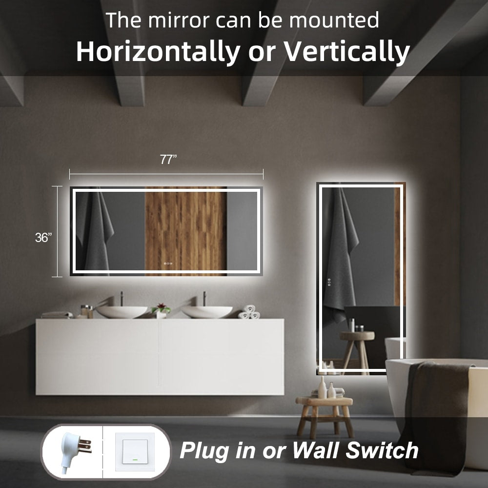 KIOTEE Super Bright Anti-fog LED Bathroom Mirror with Backlit and Front Lighting 3-Year Warranty