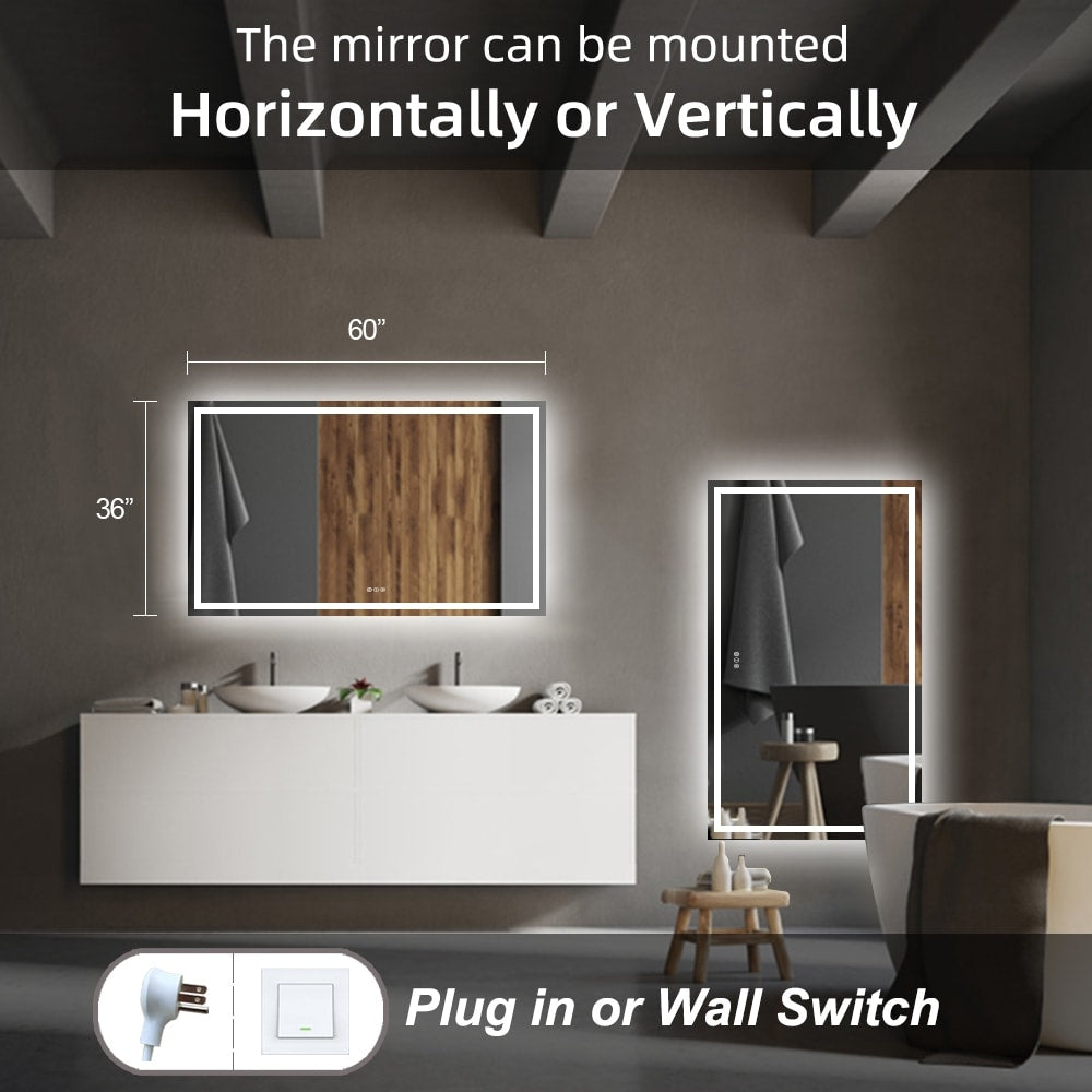 KIOTEE Super Bright Anti-fog LED Bathroom Mirror with Backlit and Front Lighting 3-Year Warranty