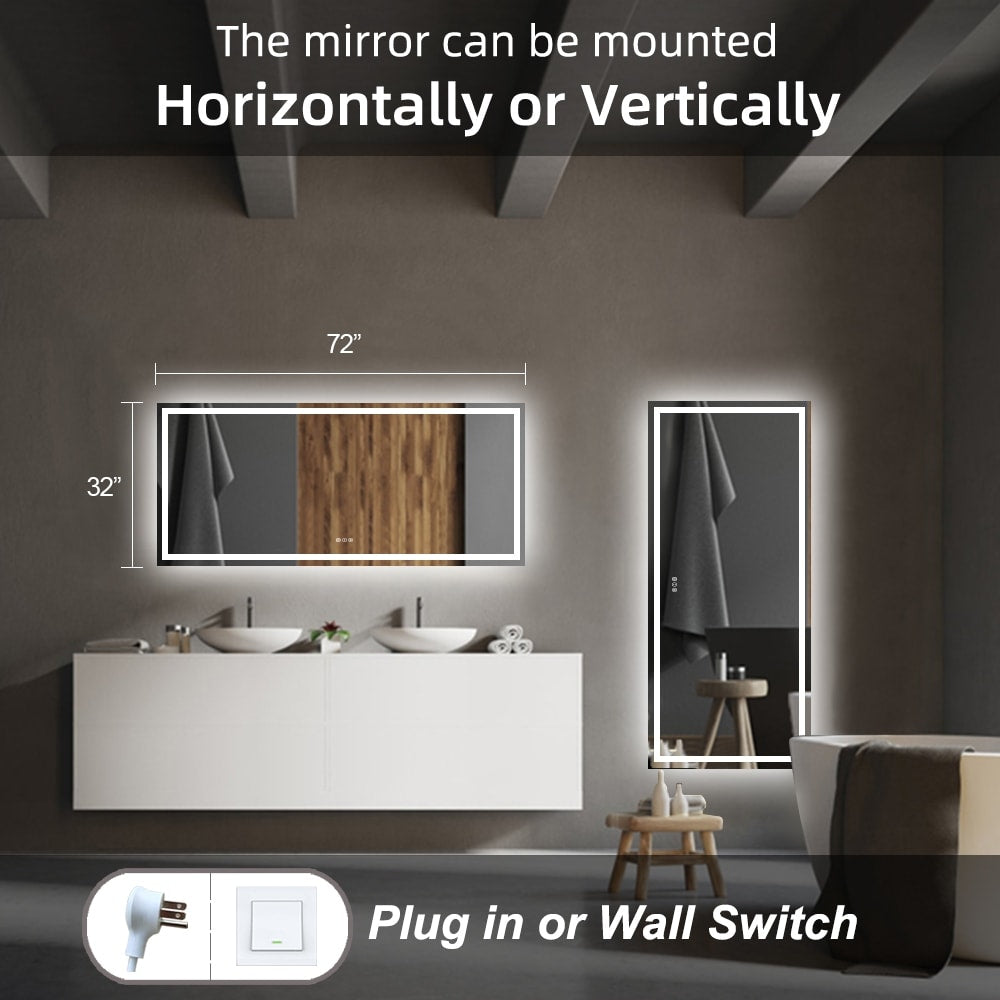 KIOTEE Super Bright Anti-fog LED Bathroom Mirror with Backlit and Front Lighting 3-Year Warranty
