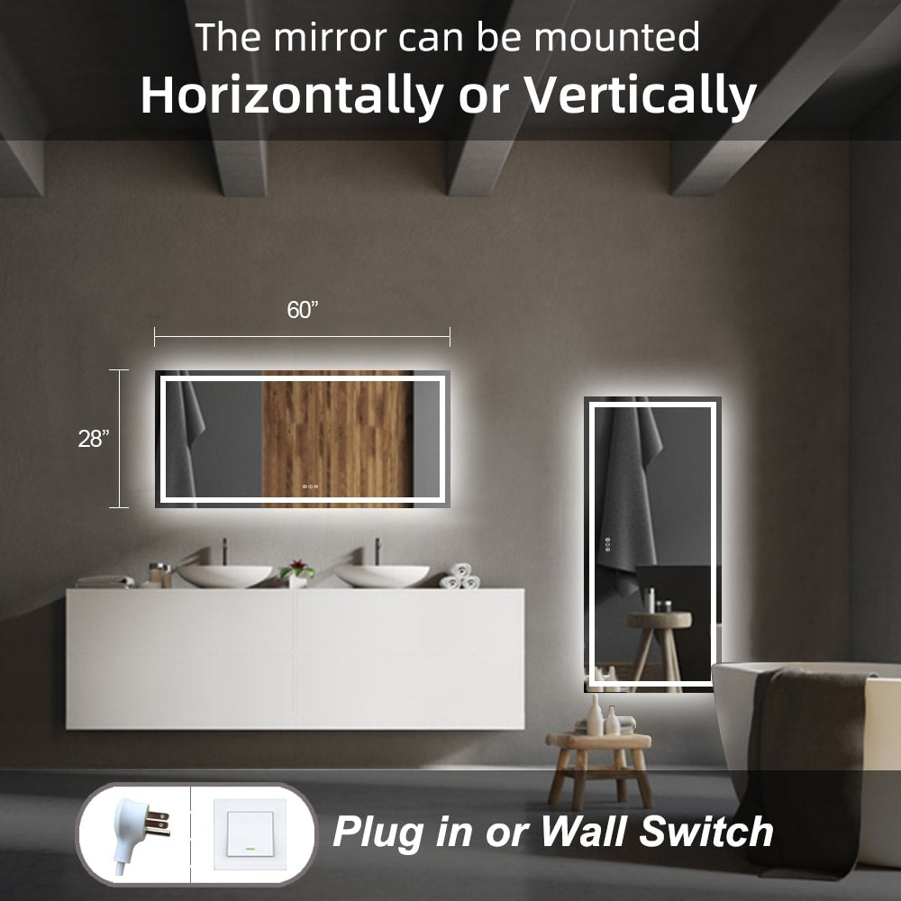 KIOTEE Super Bright Anti-fog LED Bathroom Mirror with Backlit and Front Lighting 3-Year Warranty