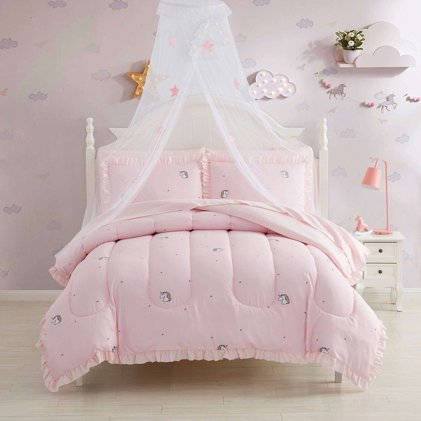 Kids Rainbow Unicorn Bed in a Bag 5 Piece Comforter, Sham & Sheet Set
