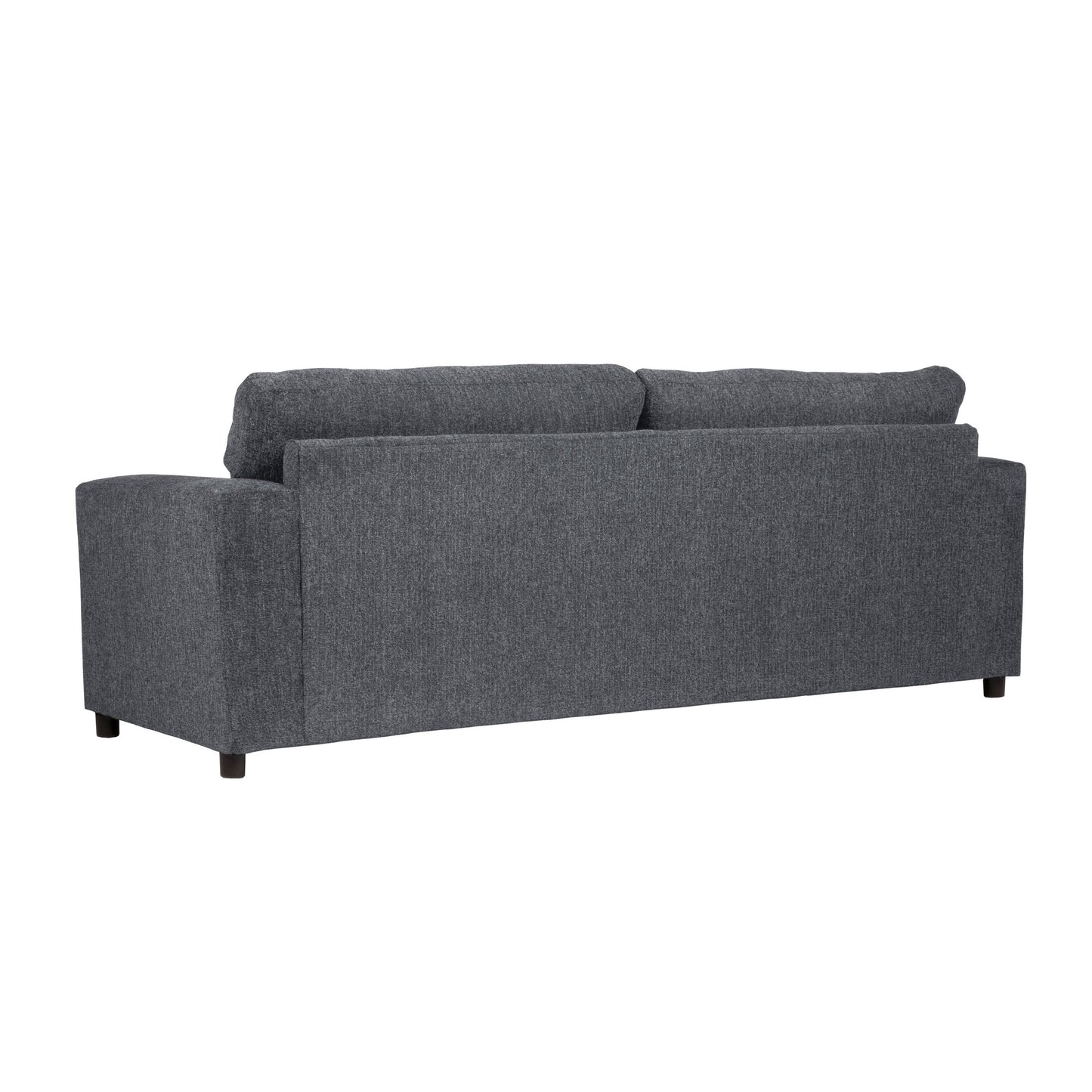Canapé Kiono, coussins en polyester gris doux, bois massif noir, 215 cm