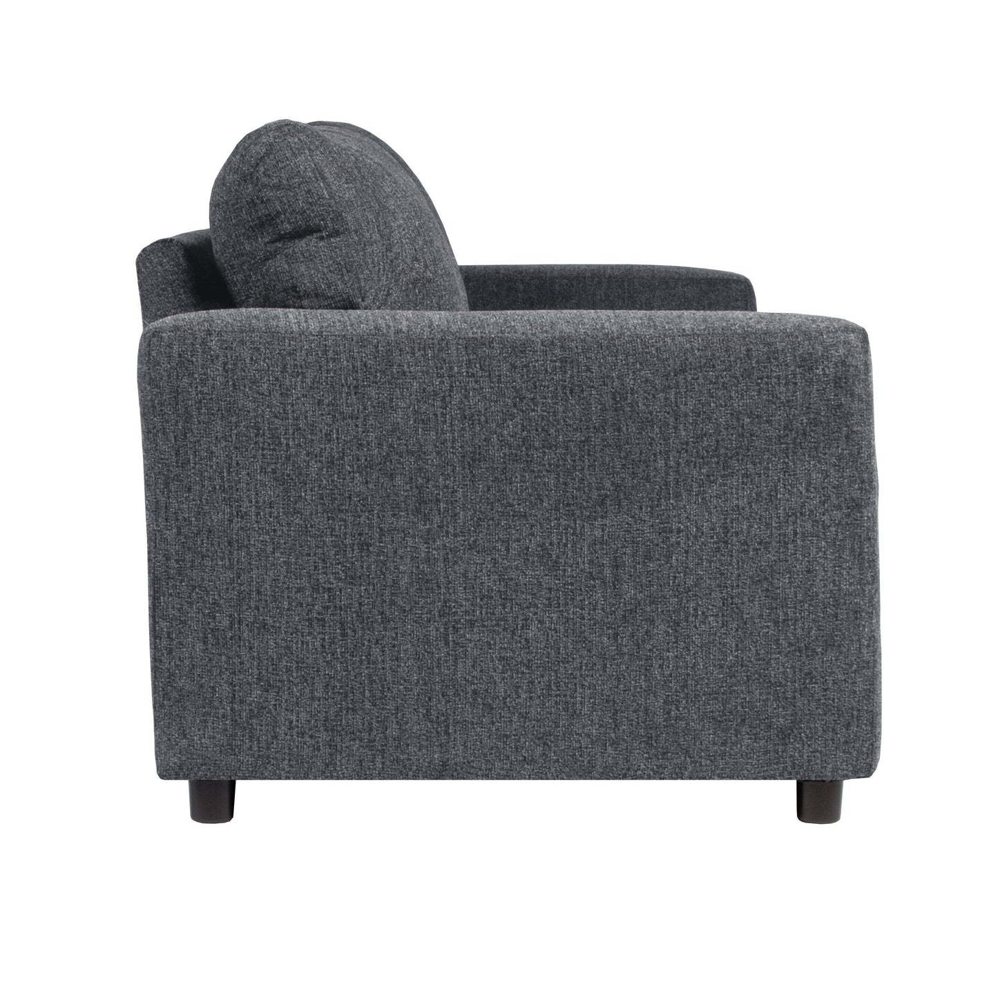 Canapé Kiono, coussins en polyester gris doux, bois massif noir, 215 cm