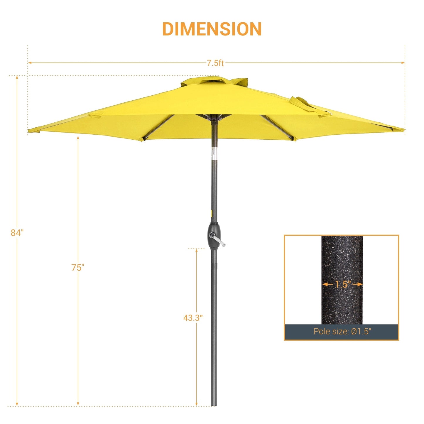 LIVOOSUN 7.5ft Steel Patio Market Umbrella Tilt System
