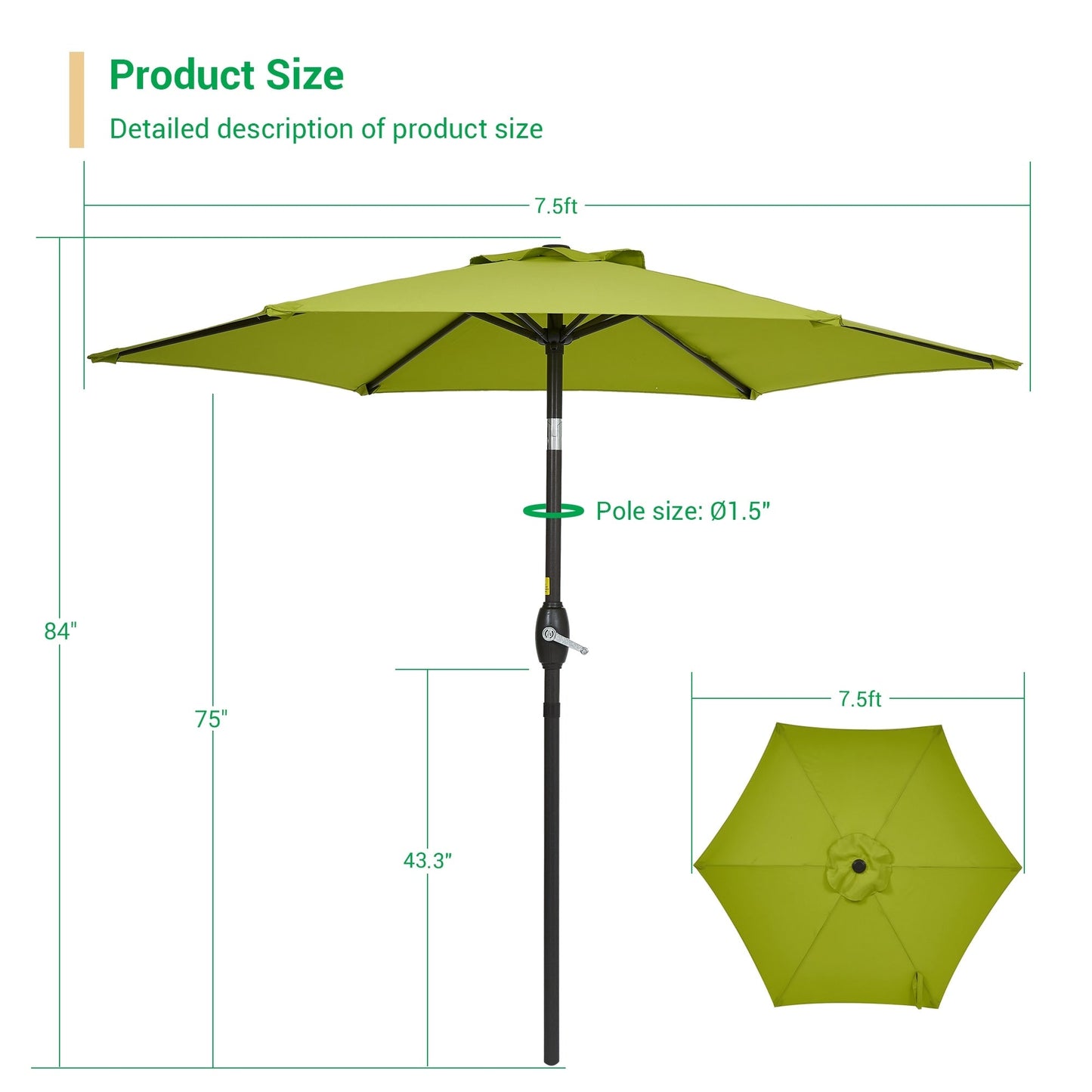 LIVOOSUN 7.5ft Steel Patio Market Umbrella Tilt System