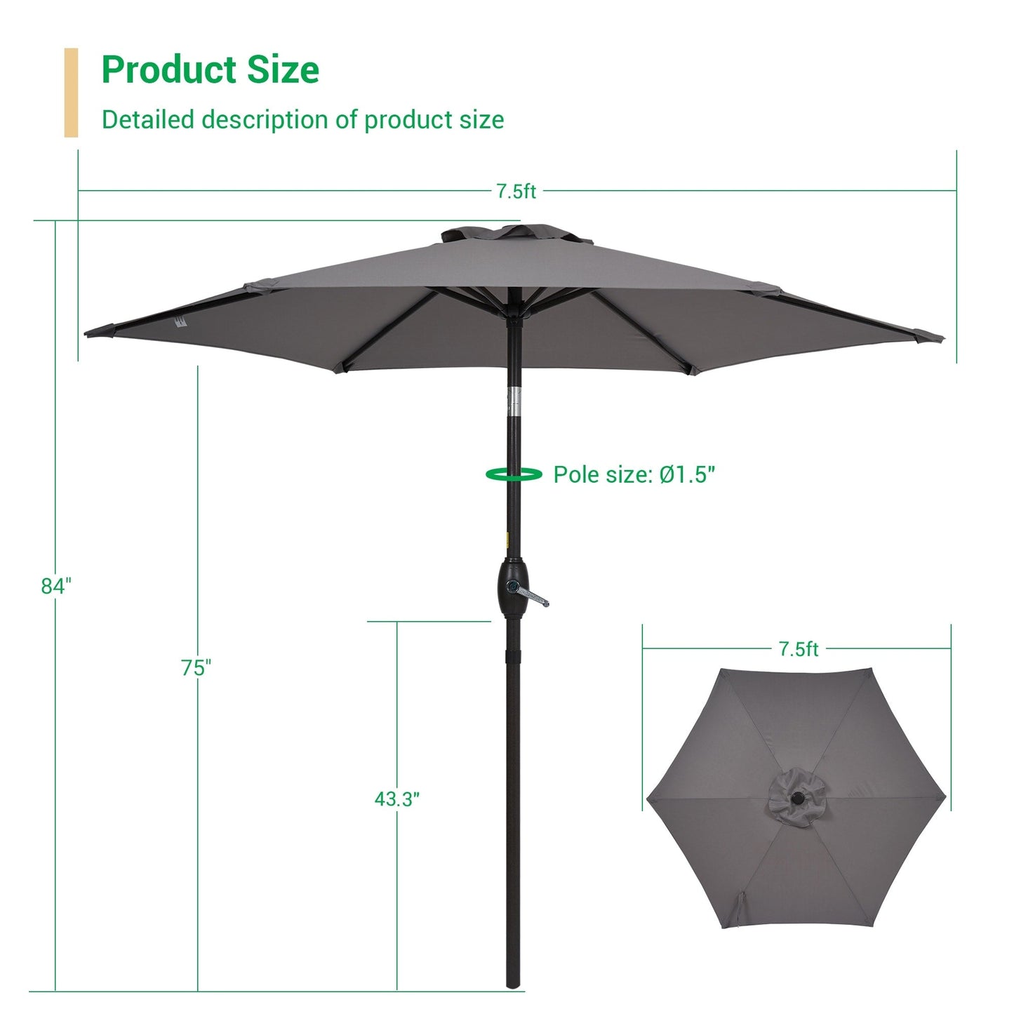 LIVOOSUN 7.5ft Steel Patio Market Umbrella Tilt System