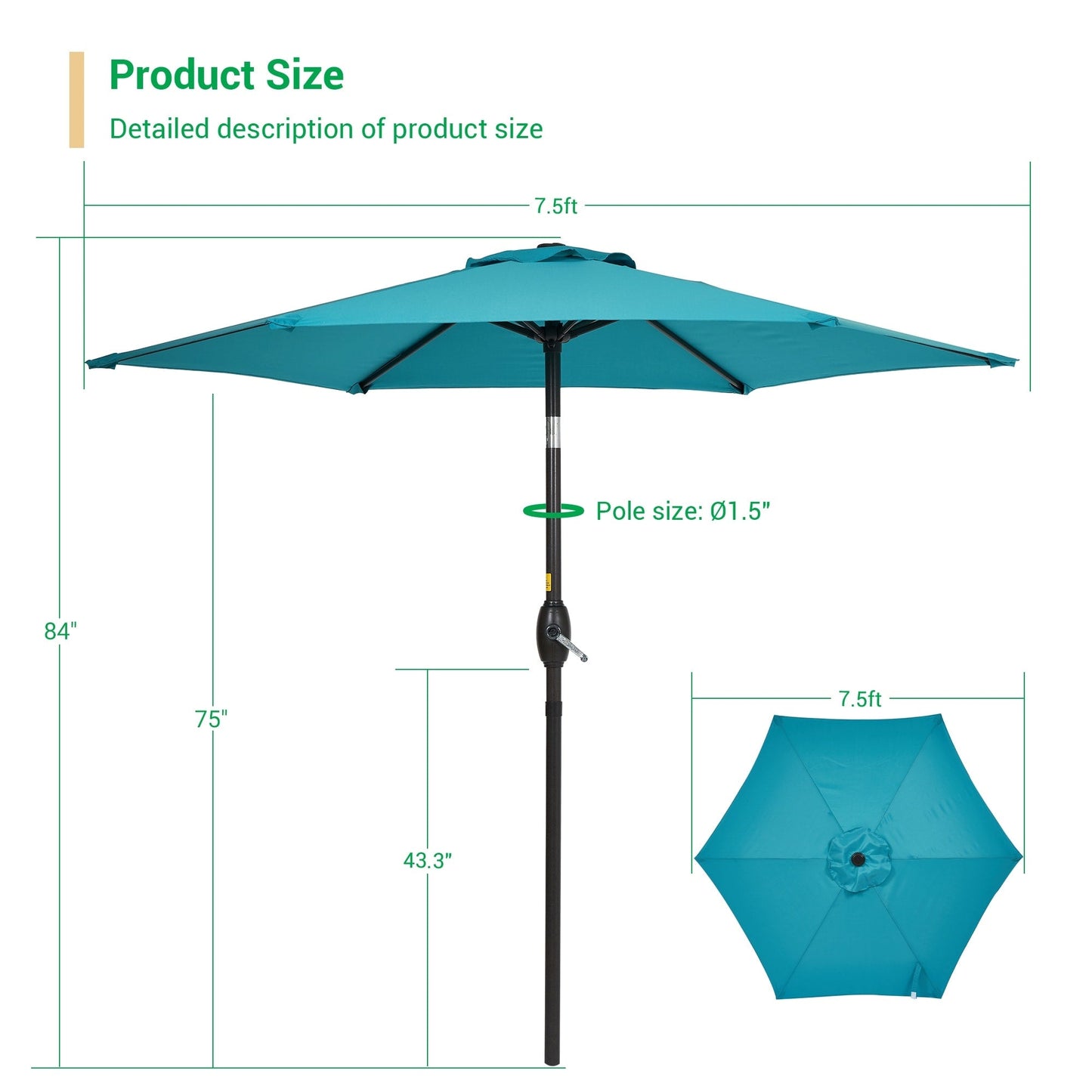 LIVOOSUN 7.5ft Steel Patio Market Umbrella Tilt System