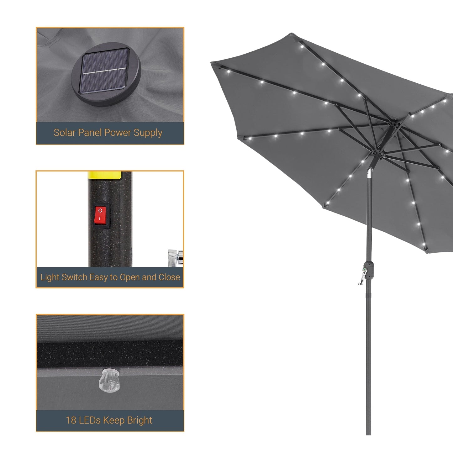 LIVOOSUN 9Ft Patio LED Market Umbrella Outdoor Table Steel Umbrella