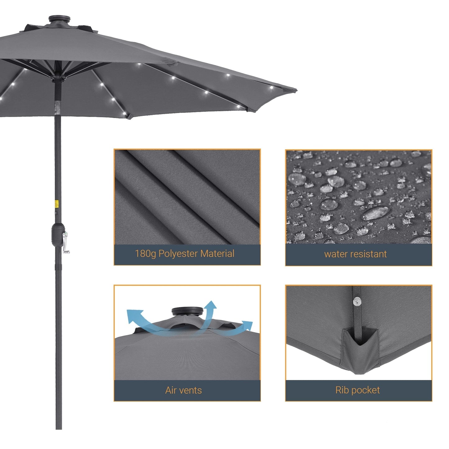LIVOOSUN 9Ft Patio LED Market Umbrella Outdoor Table Steel Umbrella