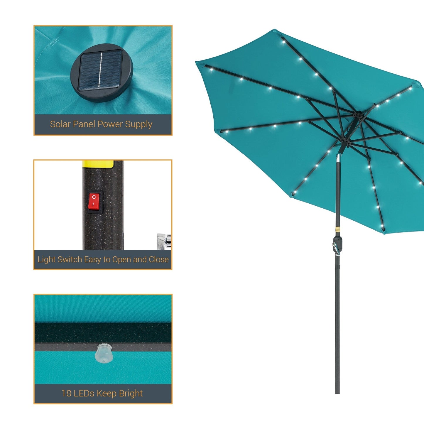 LIVOOSUN 9Ft Patio LED Market Umbrella Outdoor Table Steel Umbrella