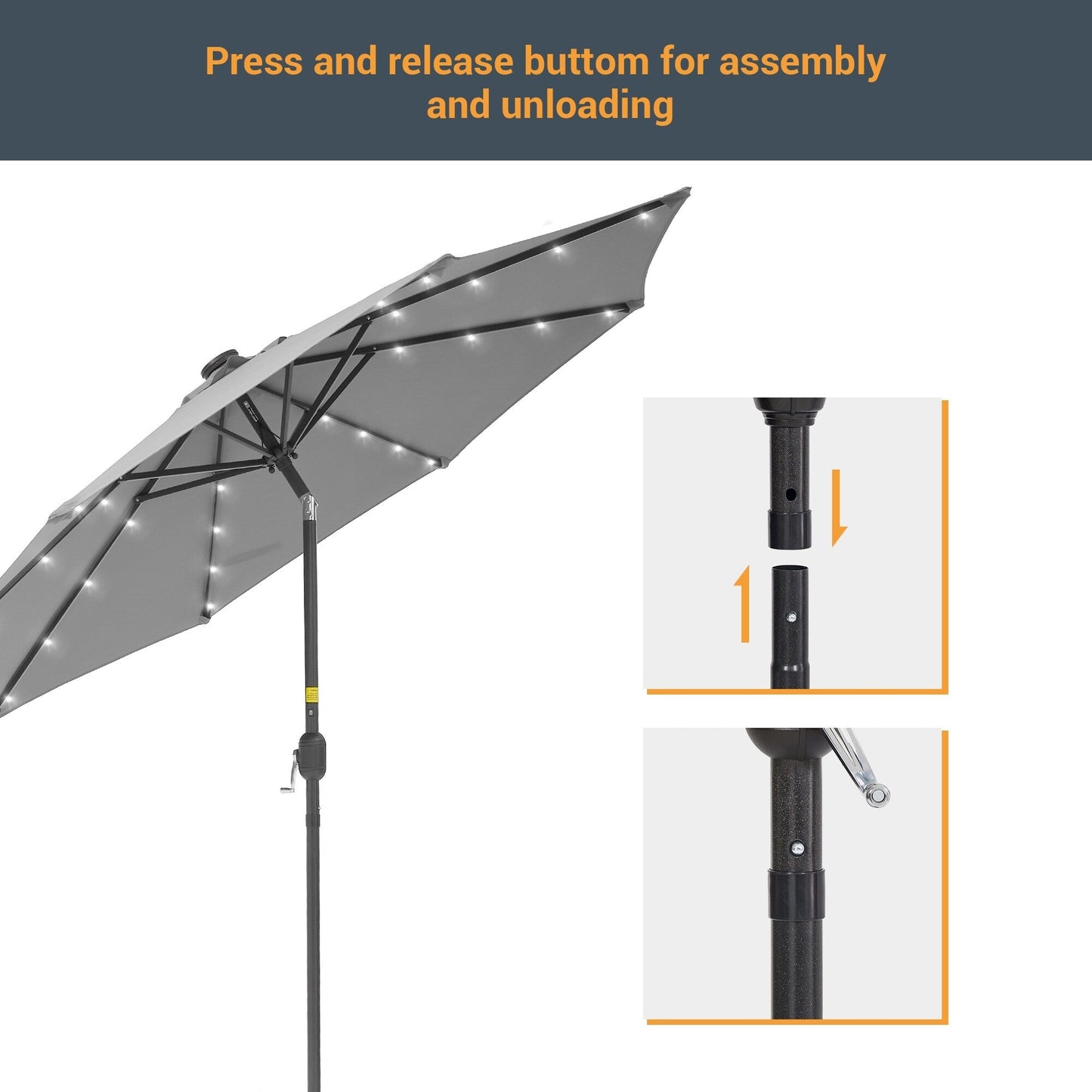 LIVOOSUN 9Ft Patio LED Market Umbrella Outdoor Table Steel Umbrella