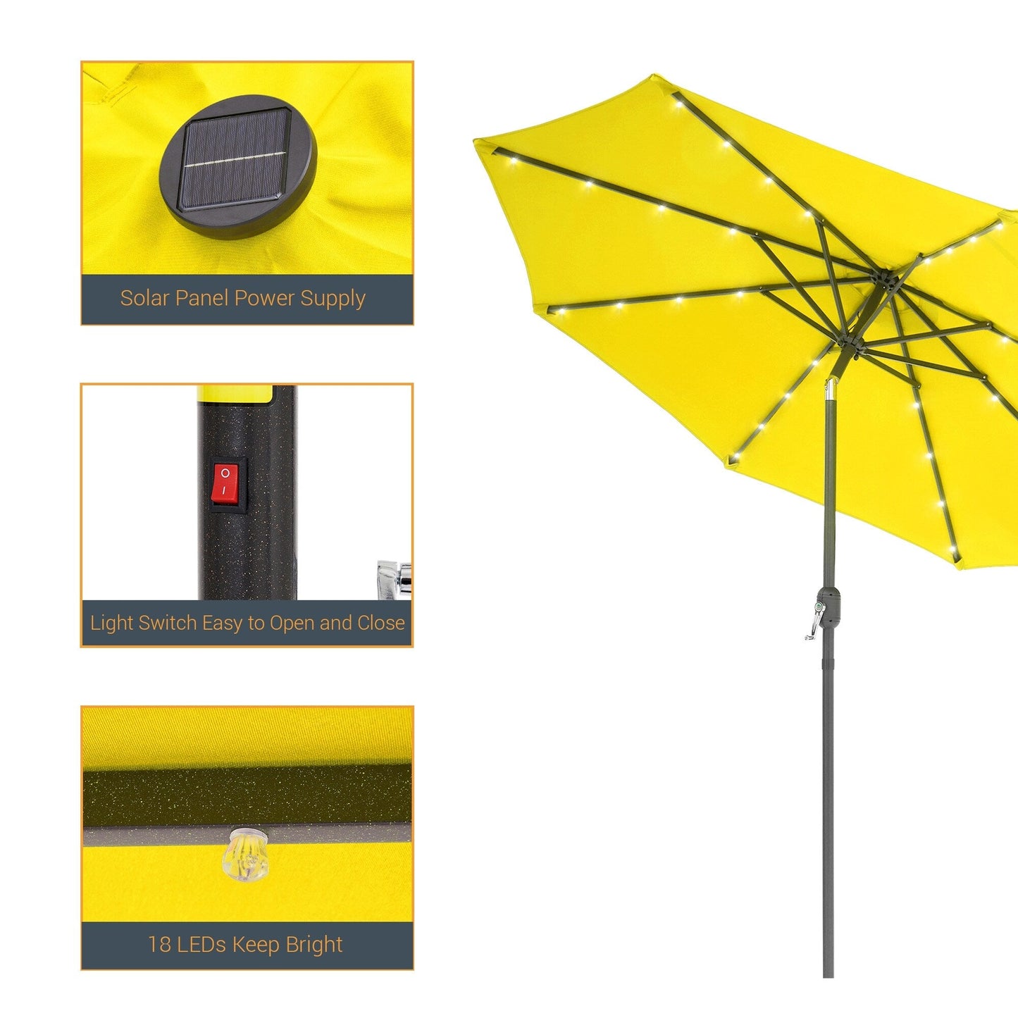 LIVOOSUN 9Ft Patio LED Market Umbrella Outdoor Table Steel Umbrella