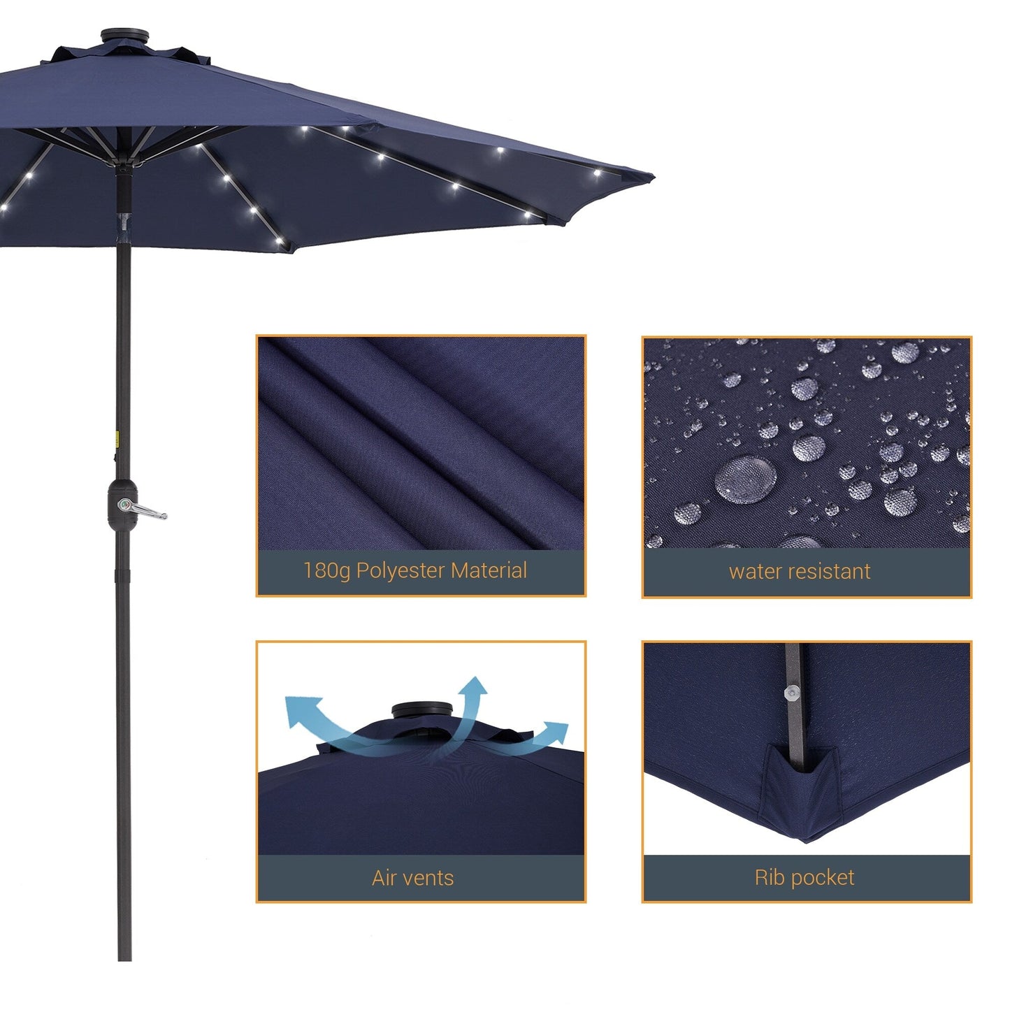 LIVOOSUN 9Ft Patio LED Market Umbrella Outdoor Table Steel Umbrella