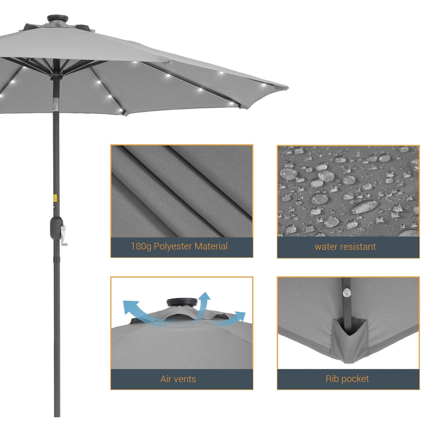 LIVOOSUN 9Ft Patio LED Market Umbrella Outdoor Table Steel Umbrella