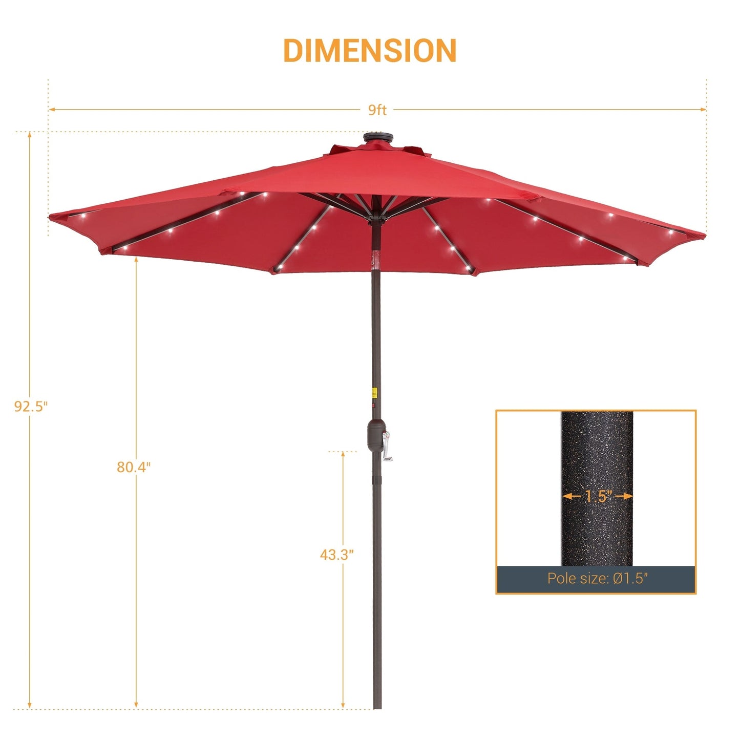 LIVOOSUN 9Ft Patio LED Market Umbrella Outdoor Table Steel Umbrella