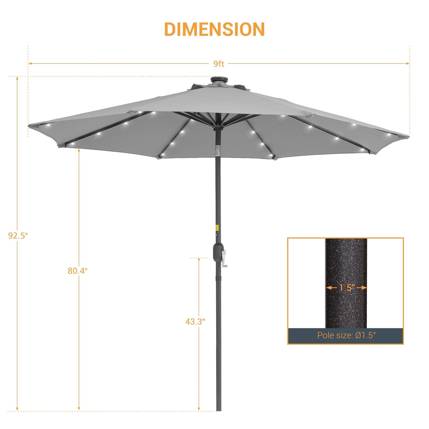 LIVOOSUN 9Ft Patio LED Market Umbrella Outdoor Table Steel Umbrella
