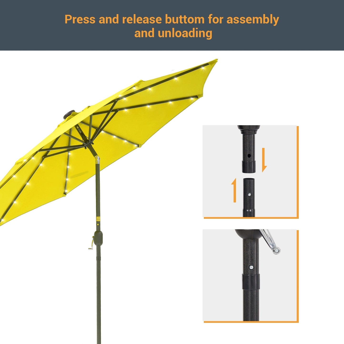 LIVOOSUN 9Ft Patio LED Market Umbrella Outdoor Table Steel Umbrella