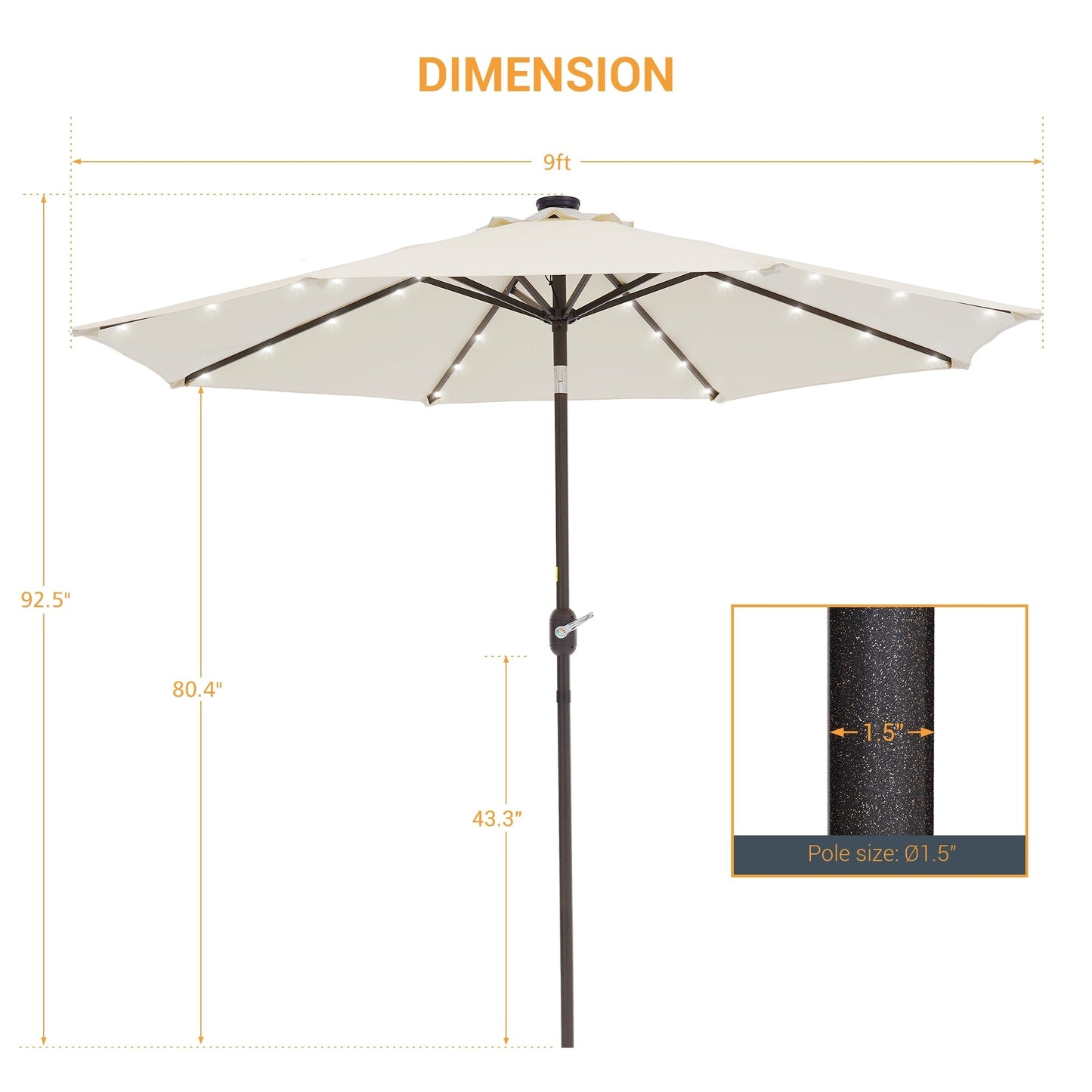 LIVOOSUN 9Ft Patio LED Market Umbrella Outdoor Table Steel Umbrella
