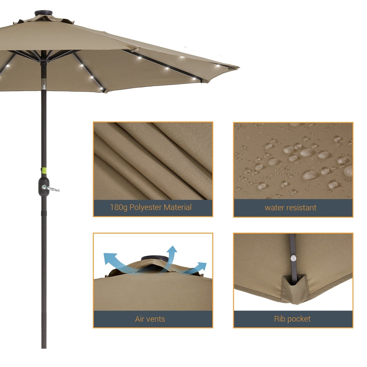 LIVOOSUN 9Ft Patio LED Market Umbrella Outdoor Table Steel Umbrella