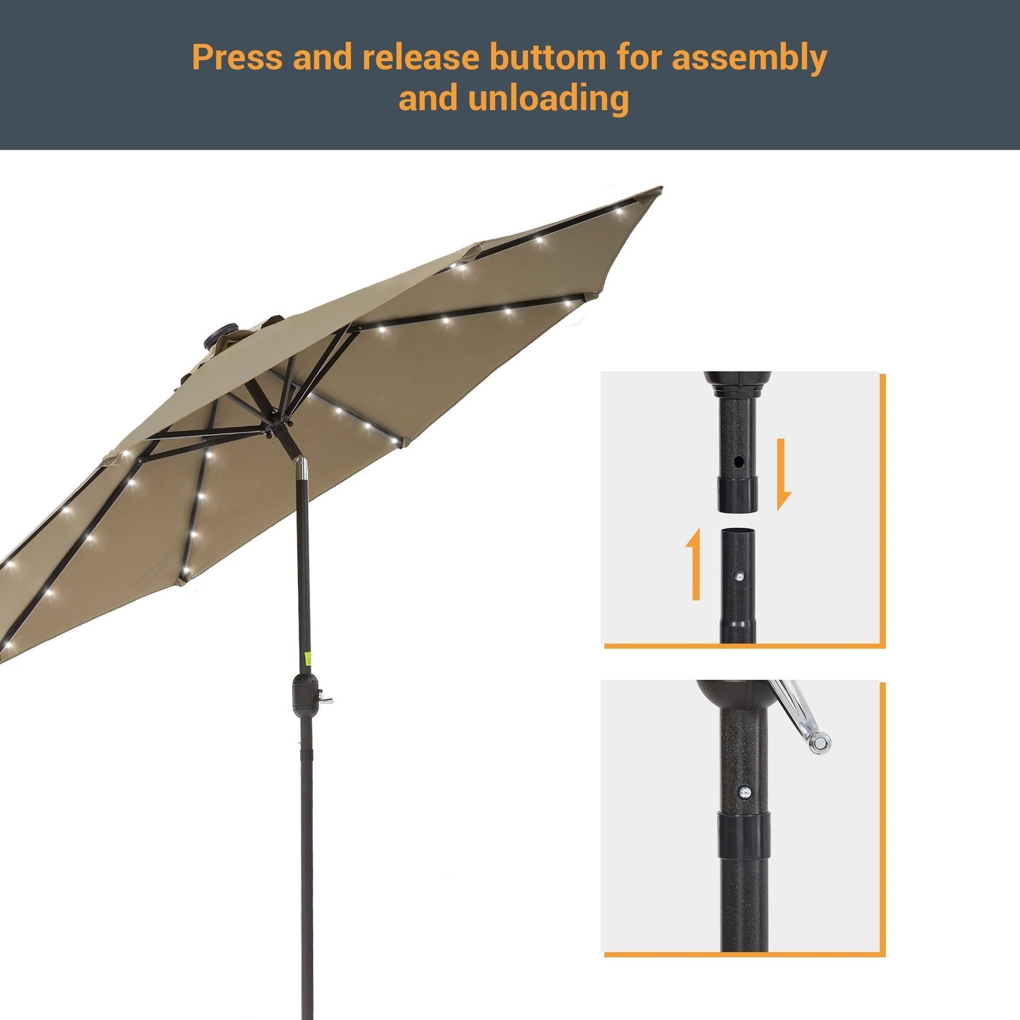 LIVOOSUN 9Ft Patio LED Market Umbrella Outdoor Table Steel Umbrella