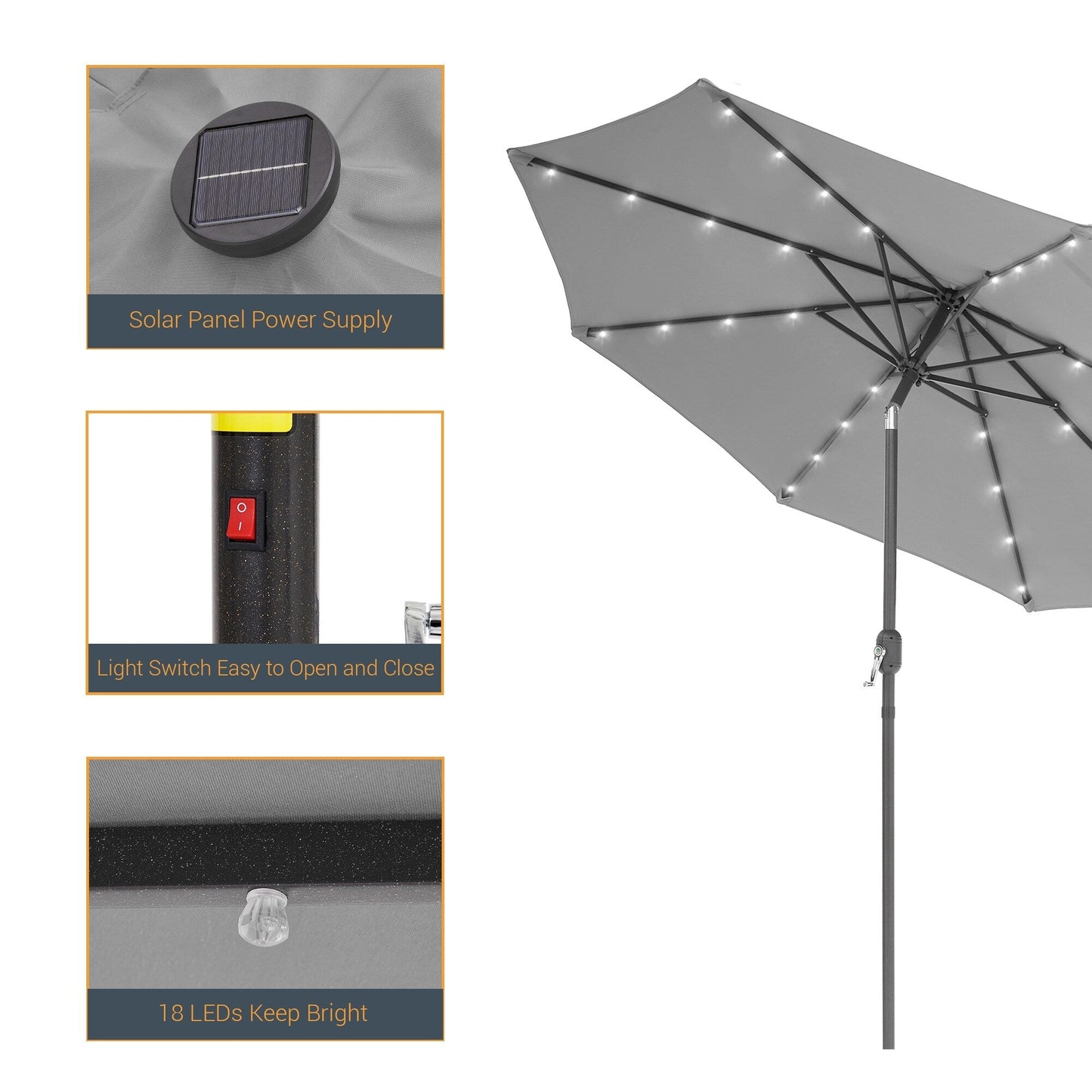 LIVOOSUN 9Ft Patio LED Market Umbrella Outdoor Table Steel Umbrella