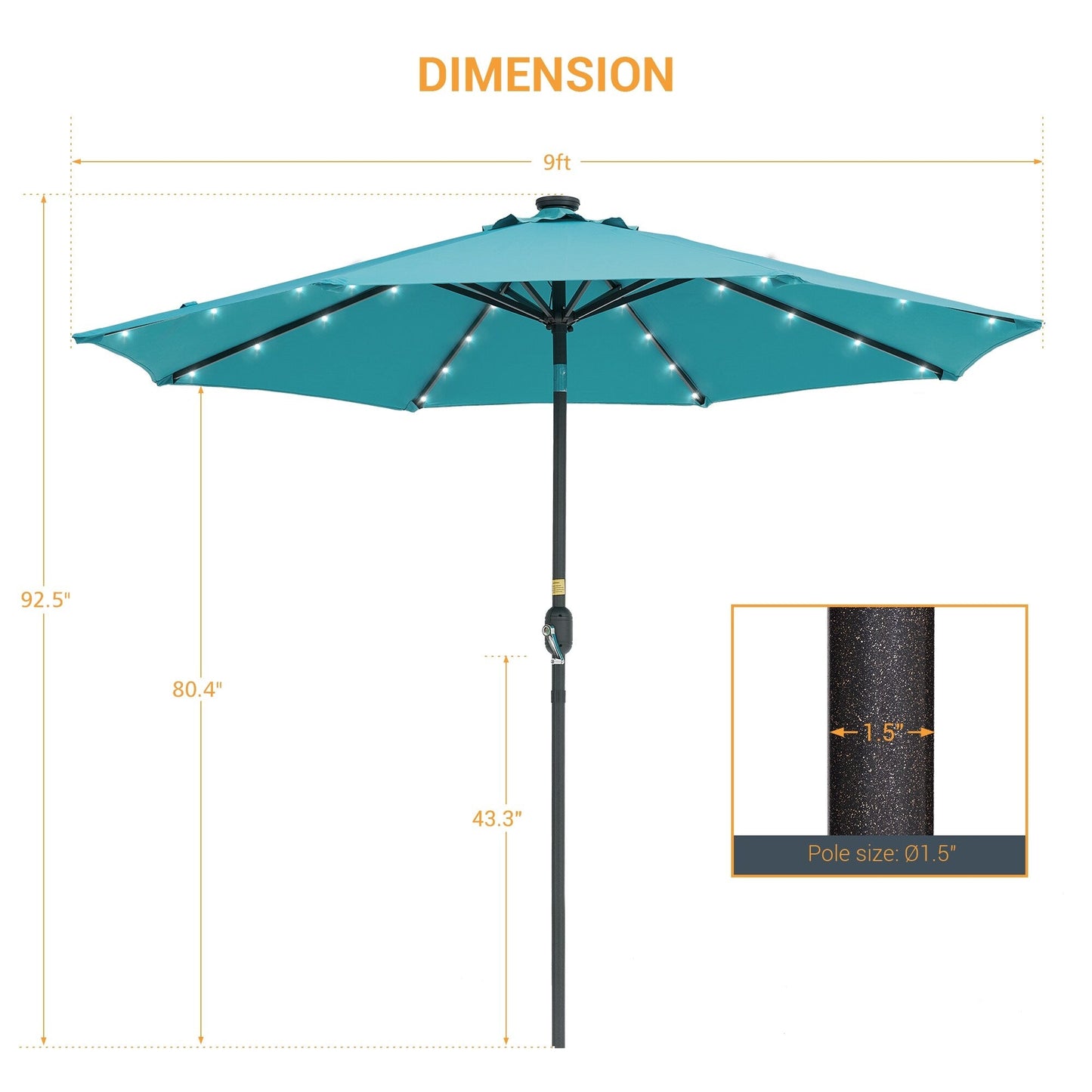 LIVOOSUN 9Ft Patio LED Market Umbrella Outdoor Table Steel Umbrella