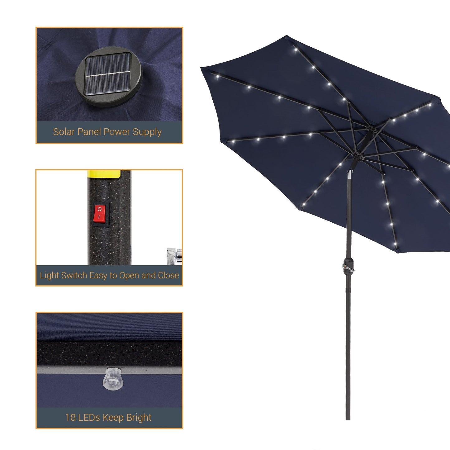 LIVOOSUN 9Ft Patio LED Market Umbrella Outdoor Table Steel Umbrella