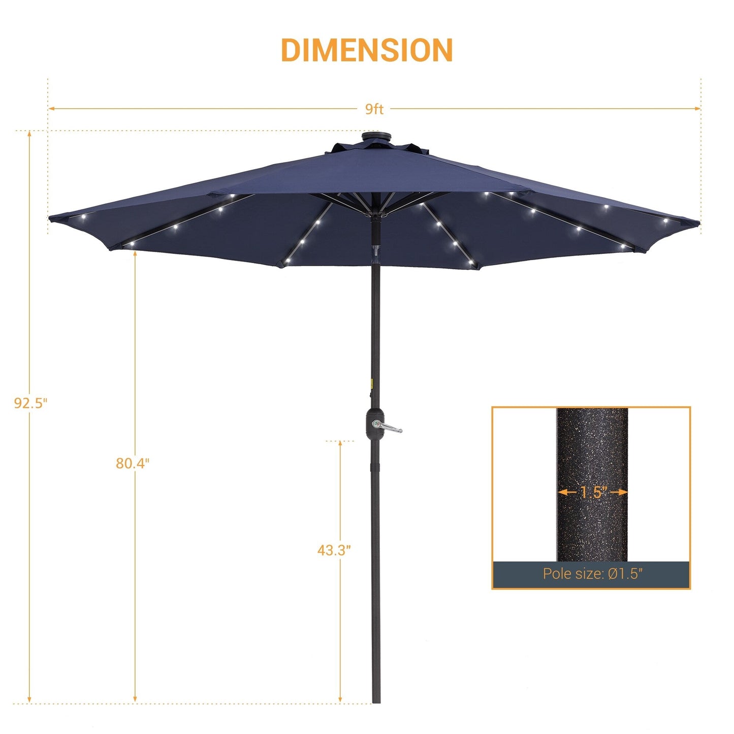 LIVOOSUN 9Ft Patio LED Market Umbrella Outdoor Table Steel Umbrella