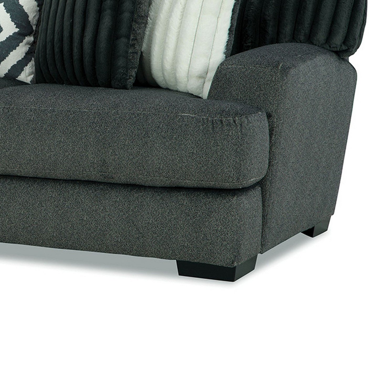 Canapé Laila, 5 coussins décoratifs, 98 pouces, bois massif, chenille gris foncé