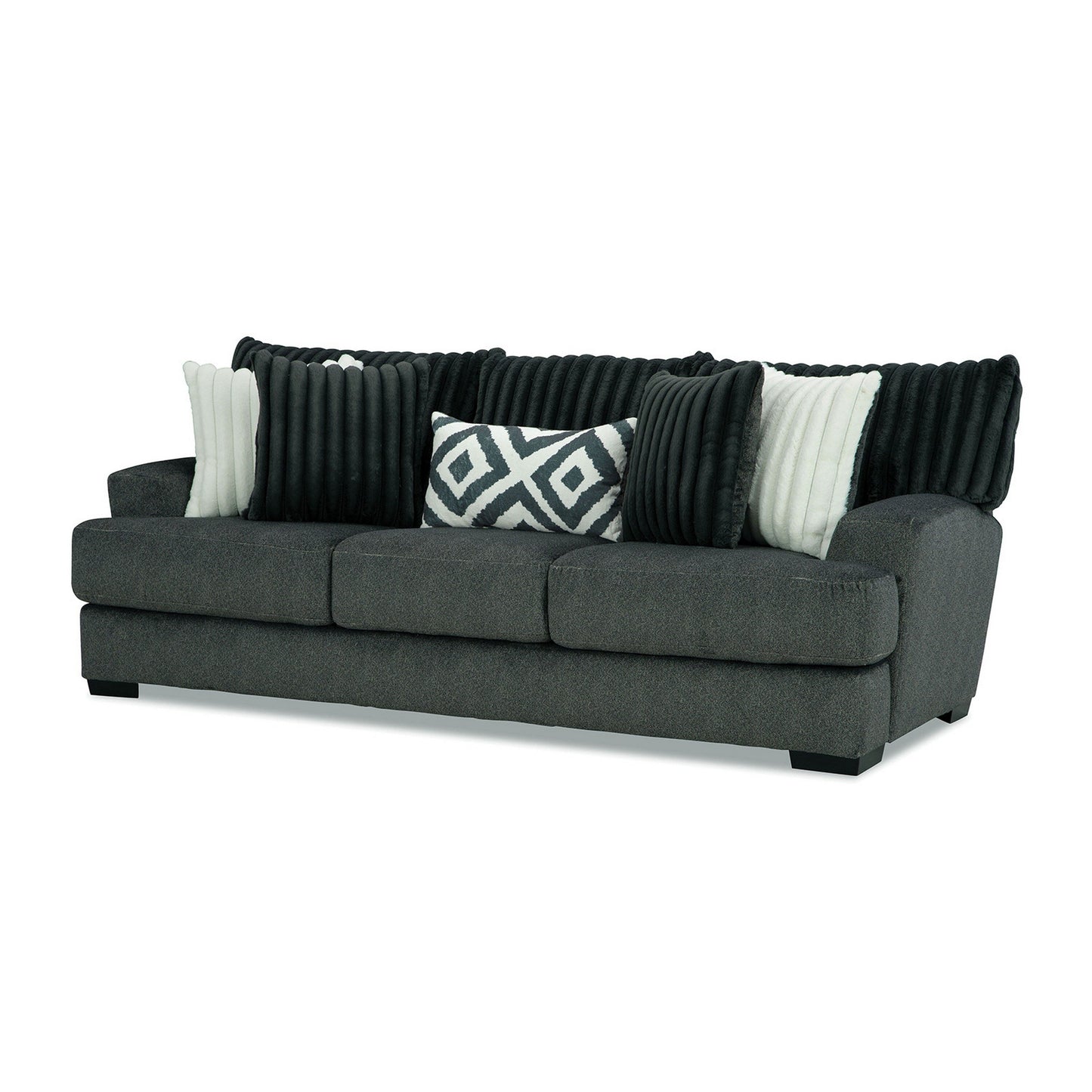 Canapé Laila, 5 coussins décoratifs, 98 pouces, bois massif, chenille gris foncé