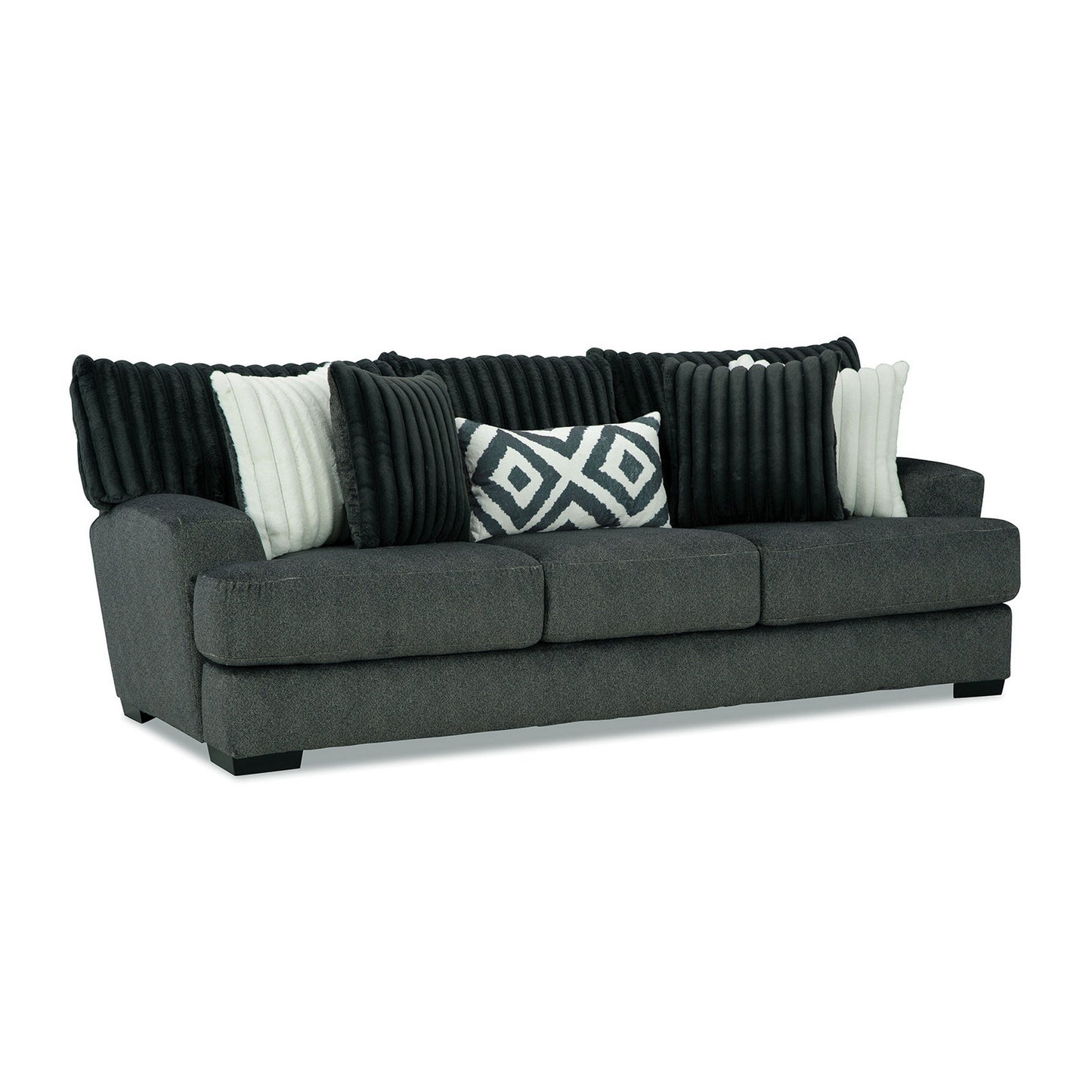 Canapé Laila, 5 coussins décoratifs, 98 pouces, bois massif, chenille gris foncé