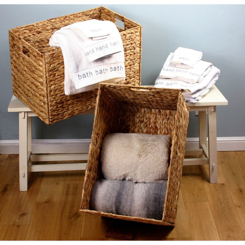 Wicker Seagrass Baskets Hampers Set of 2 Cut Out Handles