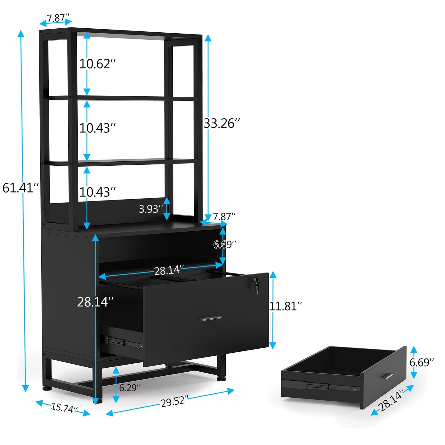 File Cabinet with 2 Drawer, Modern Filing Cabinet Printer Stand with Lock