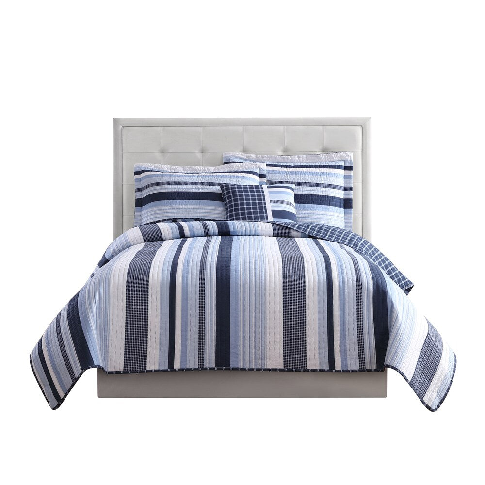 My World Mason Stripe 3-piece Quilt Set with Bonus Decorative Pillow