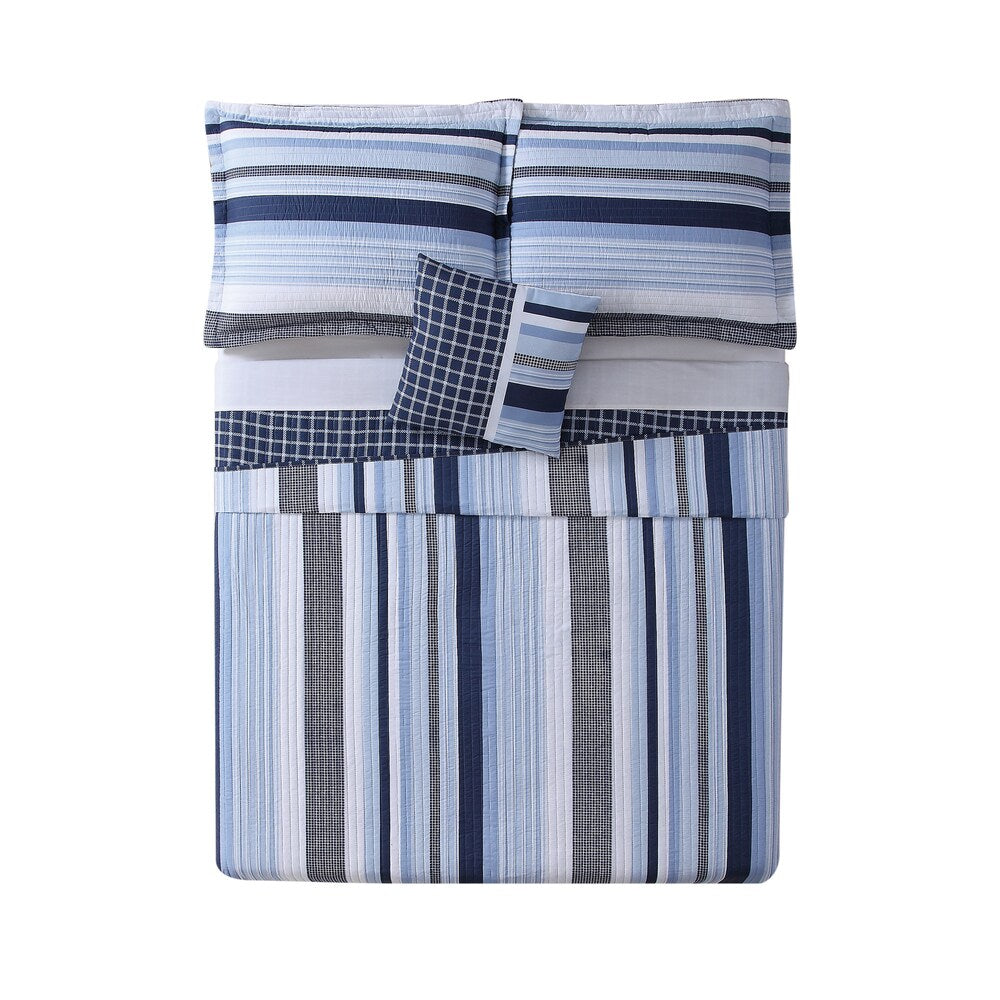 My World Mason Stripe 3-piece Quilt Set with Bonus Decorative Pillow
