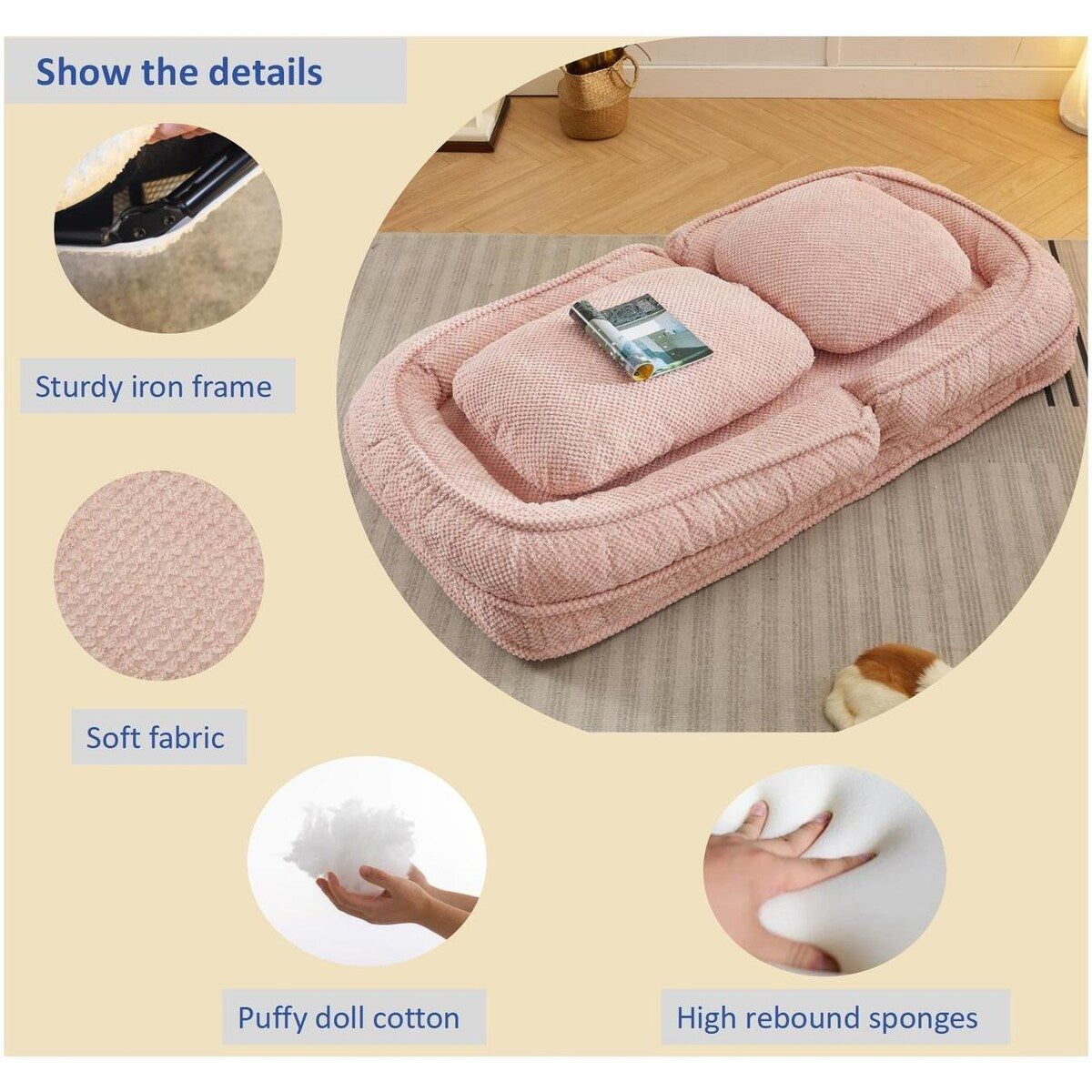 Canapé paresseux, 5 positions réglables, assis, couché, plié, convient pour une chambre ou un salon