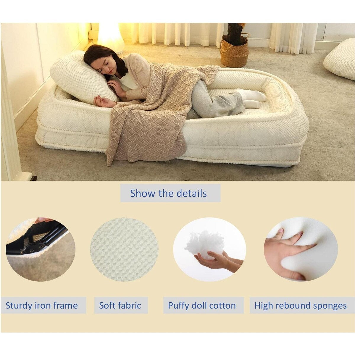 Canapé paresseux, 5 positions réglables, assis, couché, plié, convient pour une chambre ou un salon