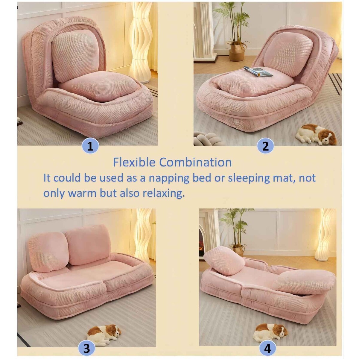 Canapé paresseux, 5 positions réglables, assis, couché, plié, convient pour une chambre ou un salon