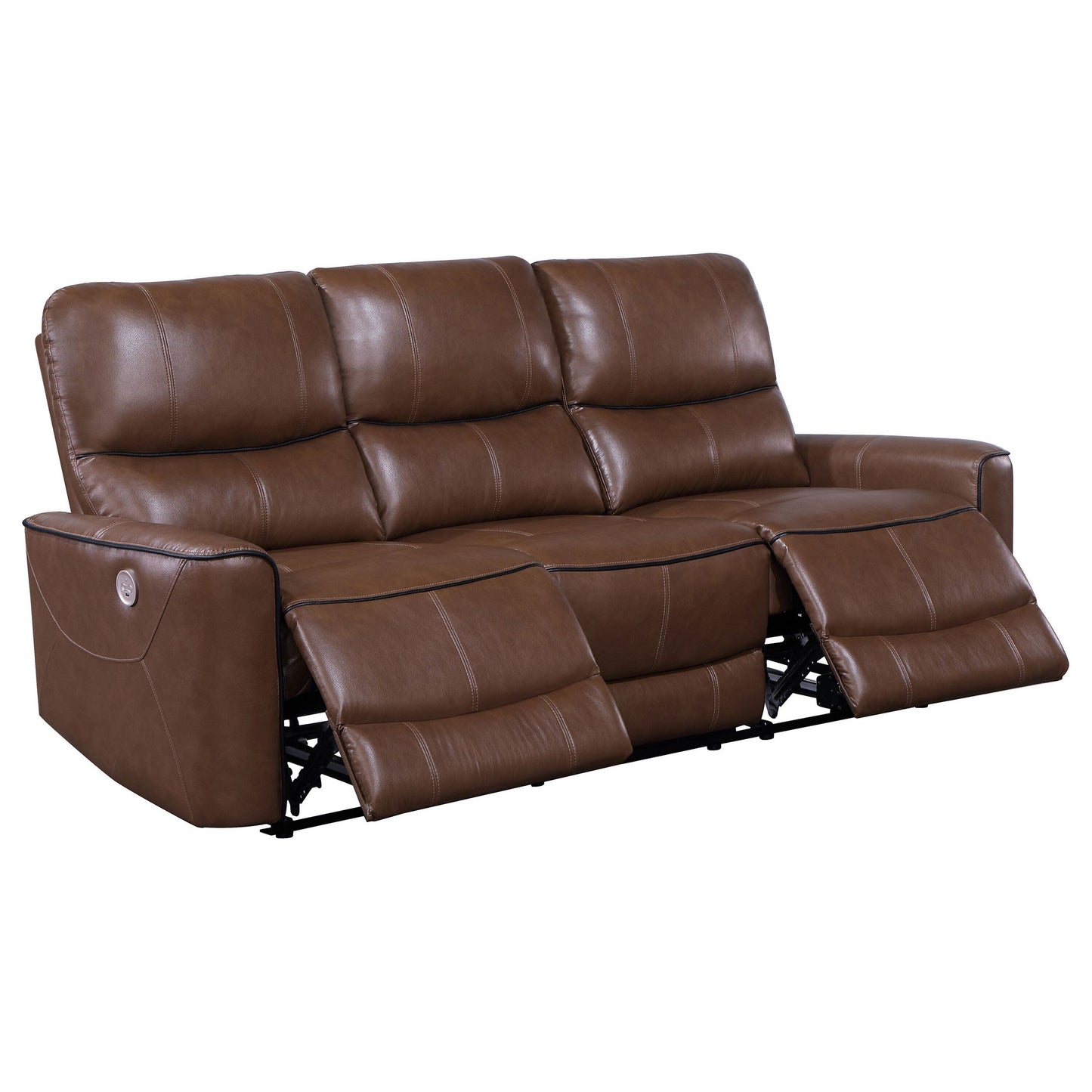 Canapé inclinable électrique Lima, similicuir marron, port USB, coussins, 83 pouces