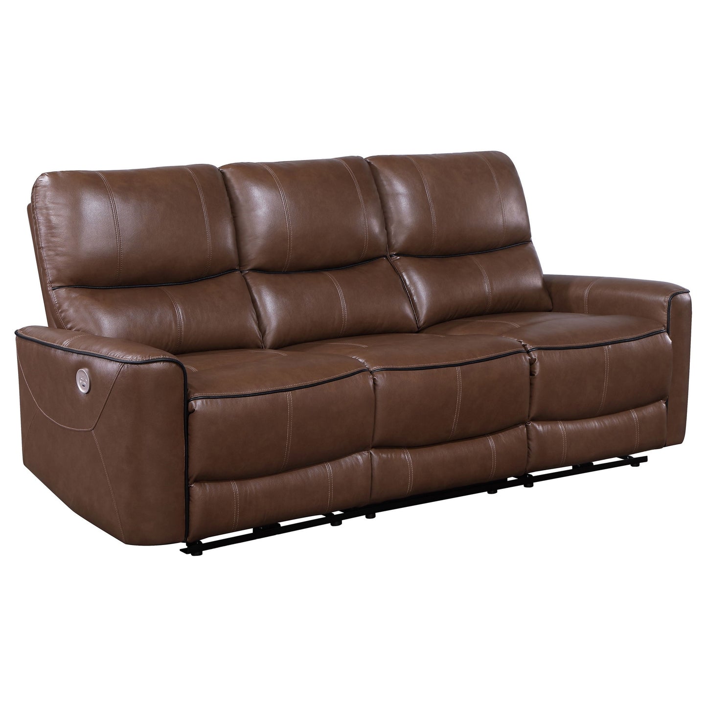 Canapé inclinable électrique Lima, similicuir marron, port USB, coussins, 83 pouces
