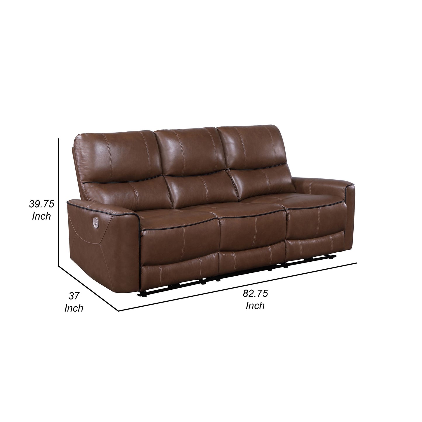 Canapé inclinable électrique Lima, similicuir marron, port USB, coussins, 83 pouces