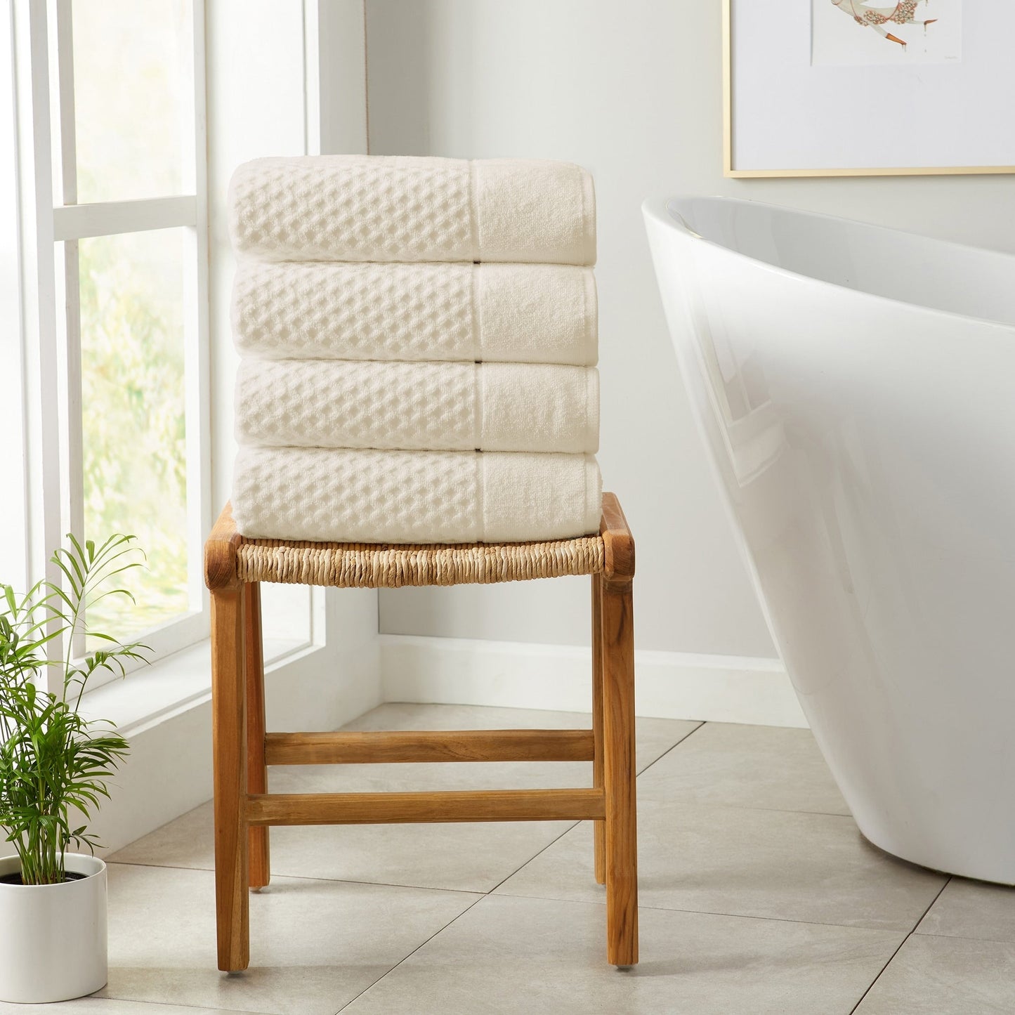 Linery & Co. Cotton Diamond Waffle Texture Bath Towels.