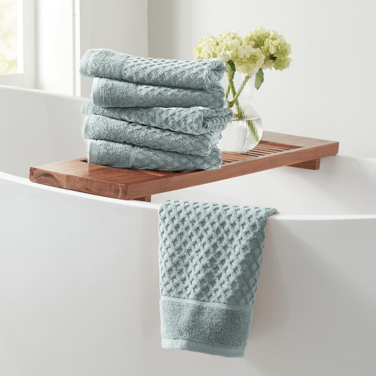 Linery & Co. Cotton Diamond Waffle Texture Bath Towels.