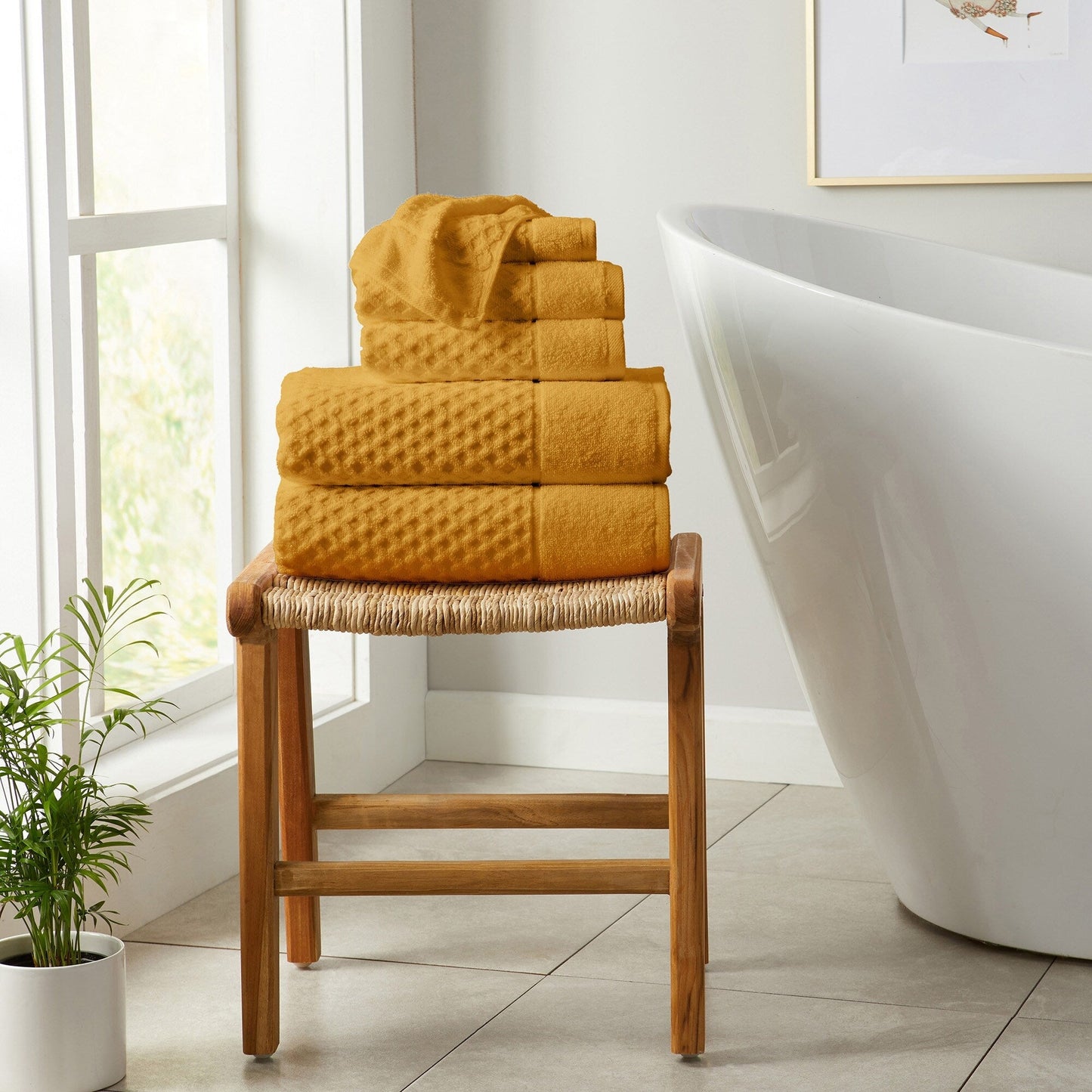 Linery & Co. Cotton Diamond Waffle Texture Bath Towels.