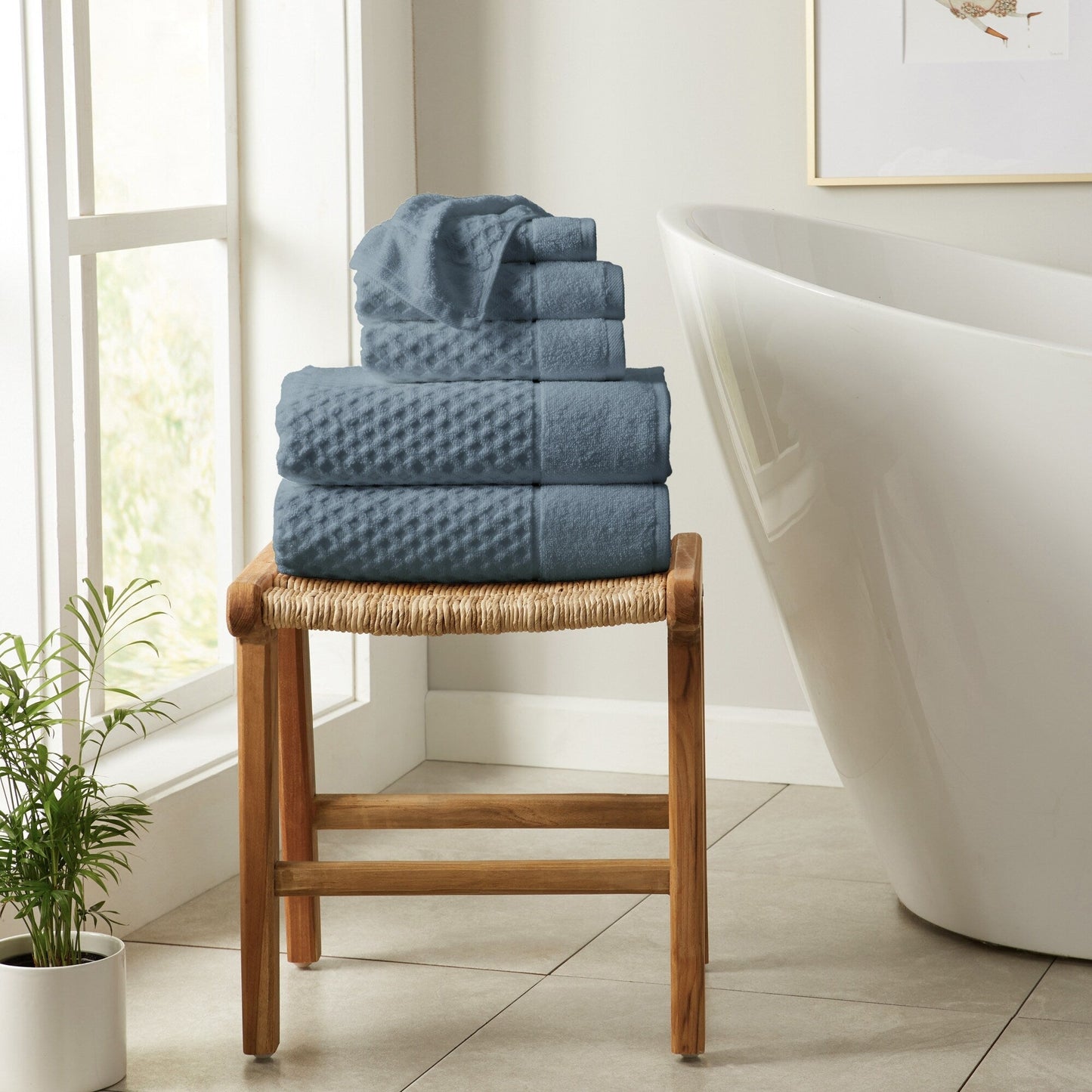 Linery & Co. Cotton Diamond Waffle Texture Bath Towels.