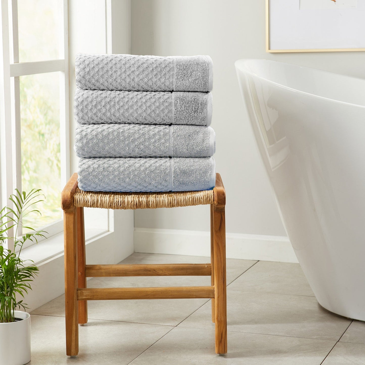 Linery & Co. Cotton Diamond Waffle Texture Bath Towels.