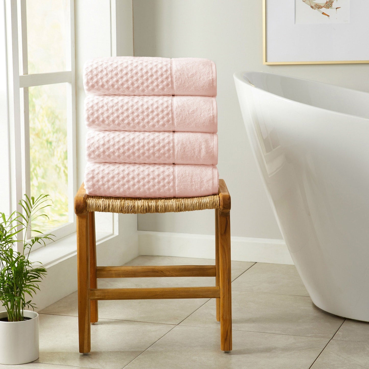 Linery & Co. Cotton Diamond Waffle Texture Bath Towels.