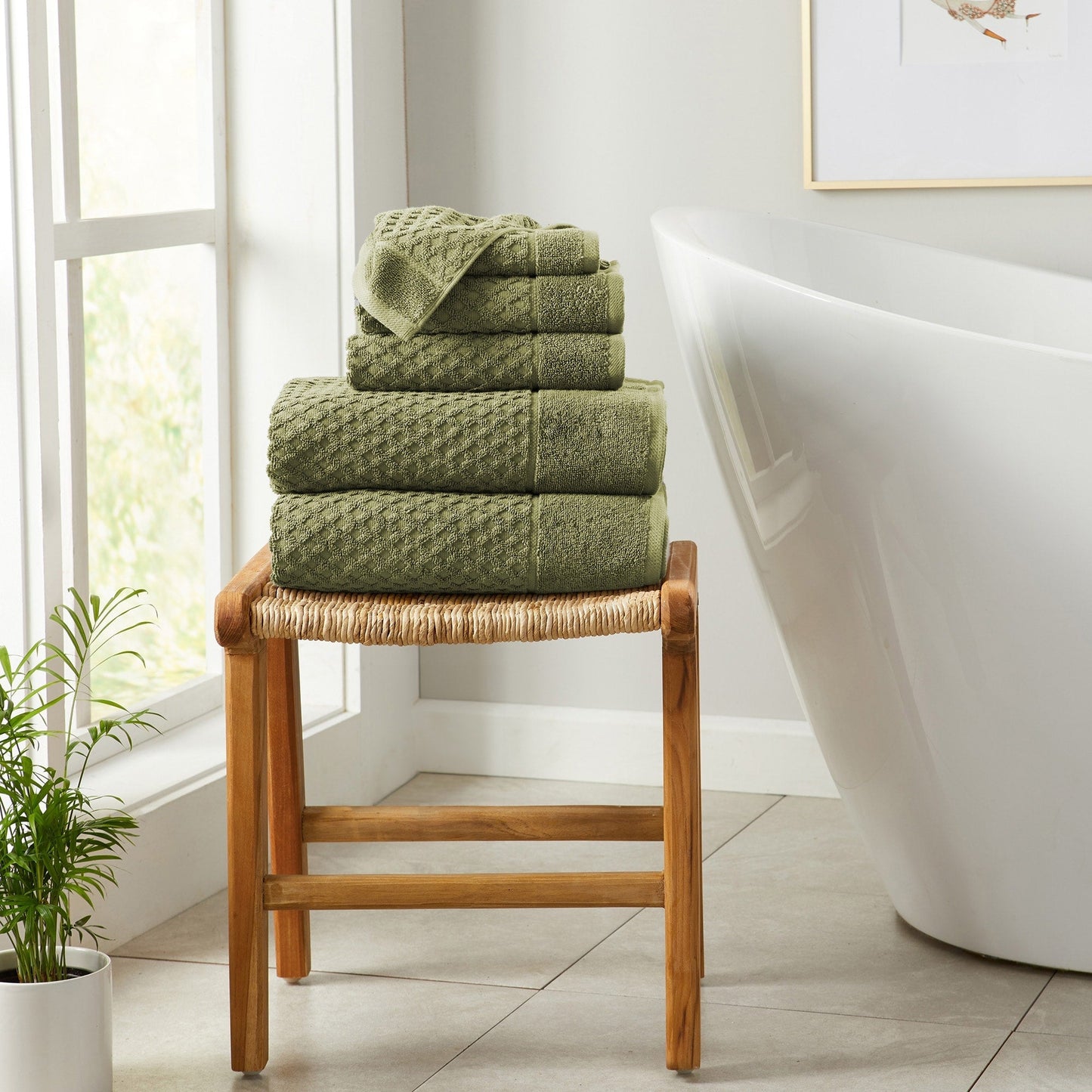 Linery & Co. Cotton Diamond Waffle Texture Bath Towels.