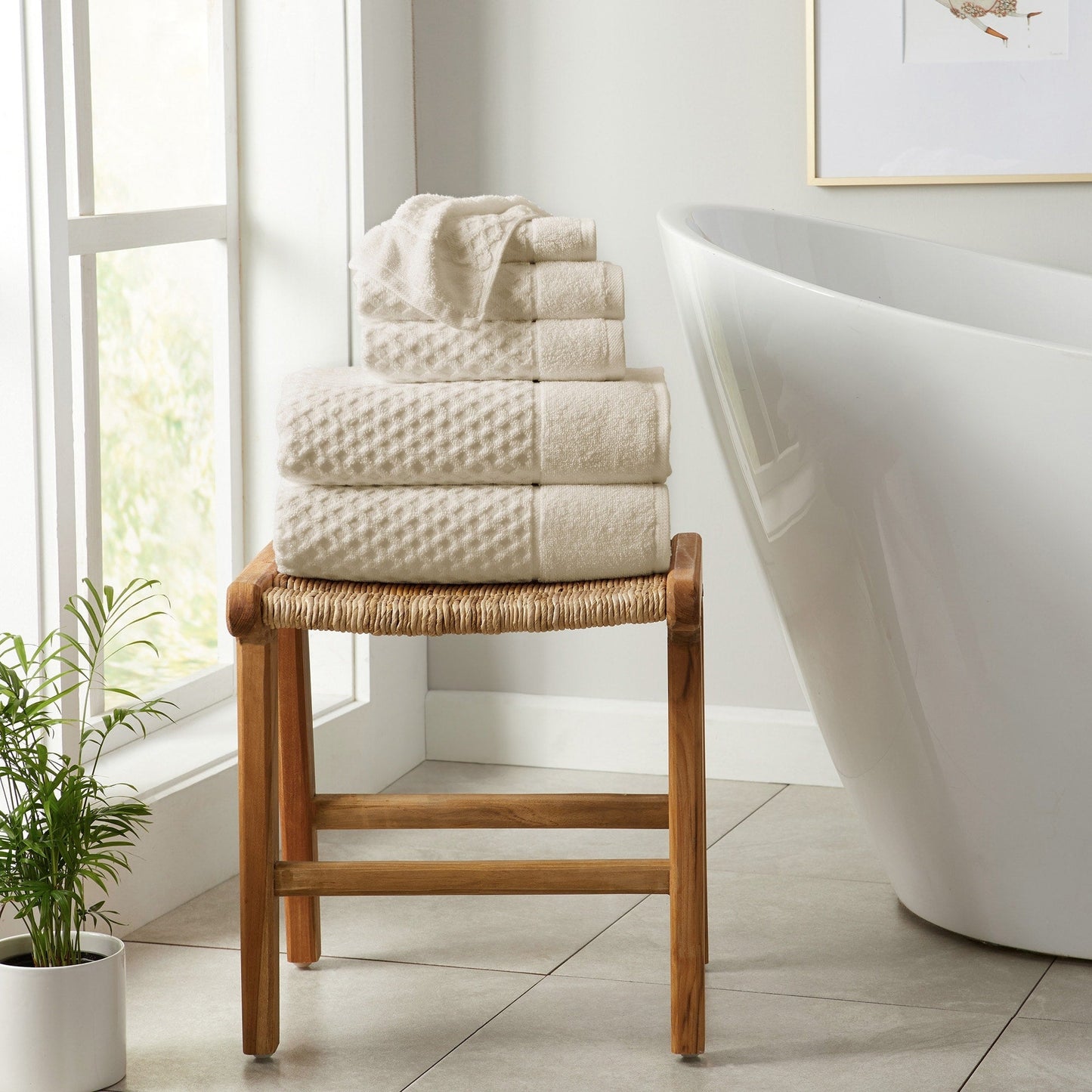 Linery & Co. Cotton Diamond Waffle Texture Bath Towels.