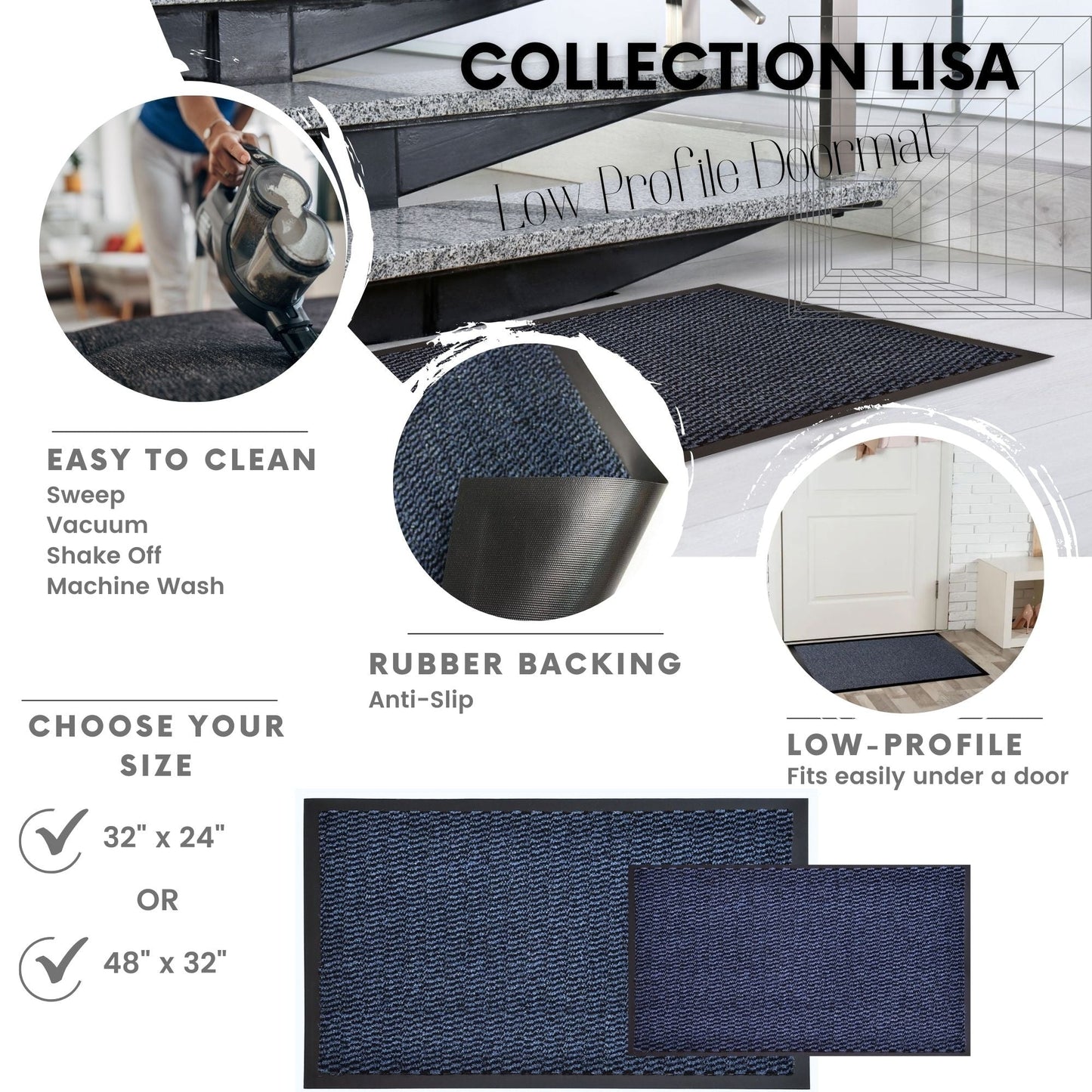 Lisa Heavy-Duty Non-Slip Rubber Door Mat for High Traffic Areas